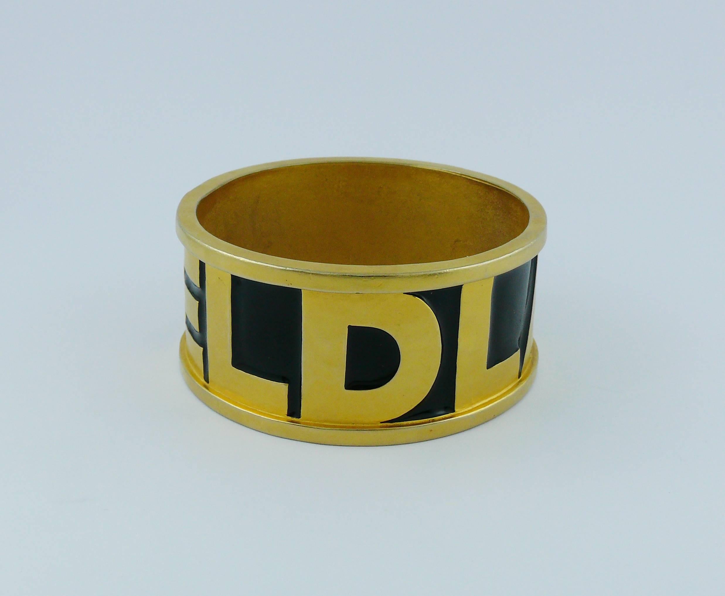 Karl Lagerfeld Vintage Iconic Gold Tone and Black Enamel Cuff Bracelet For Sale 1