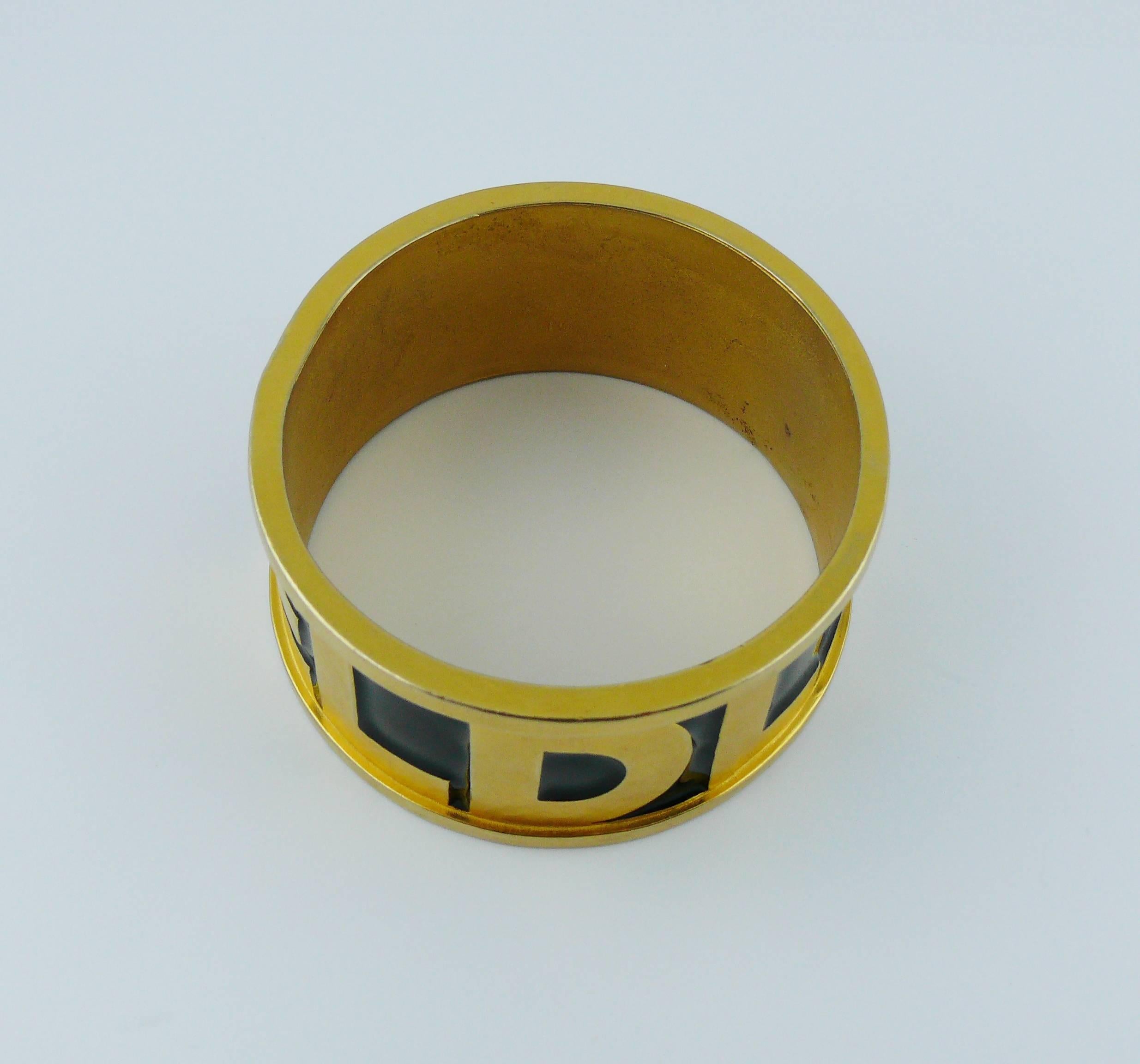 Karl Lagerfeld Vintage Iconic Gold Tone and Black Enamel Cuff Bracelet For Sale 2
