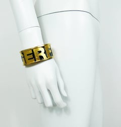 Karl Lagerfeld Vintage Iconic Gold Tone and Black Enamel Cuff Bracelet