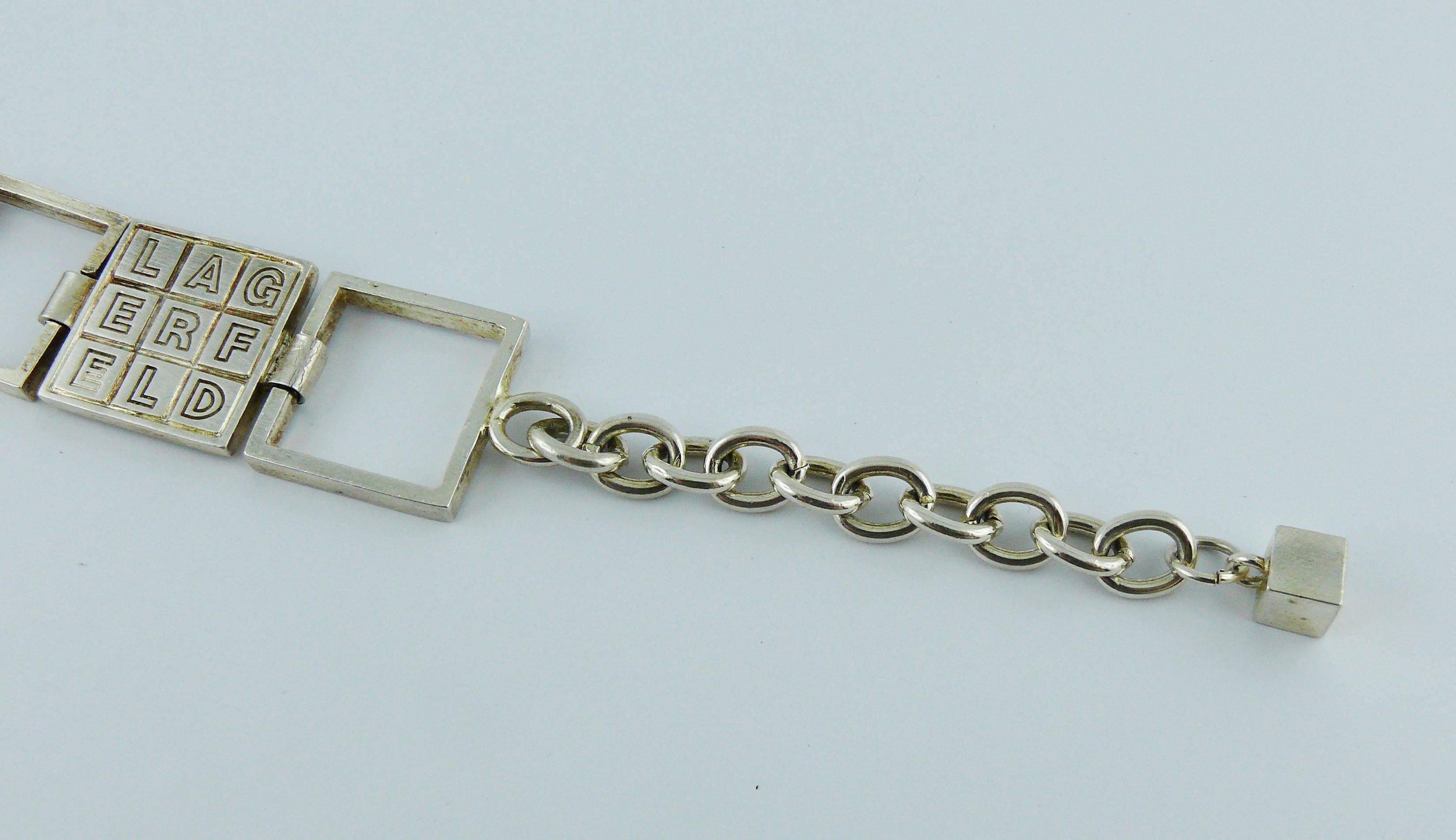 Karl Lagerfeld Vintage Silver Toned Crossword Puzzle Choker Necklace  In Good Condition In Nice, FR