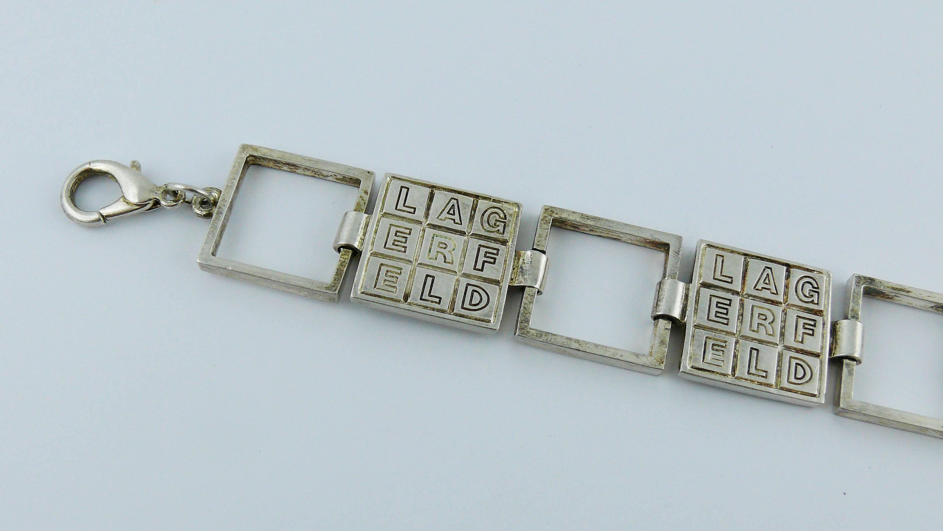 Women's Karl Lagerfeld Vintage Silver Toned Crossword Puzzle Choker Necklace 