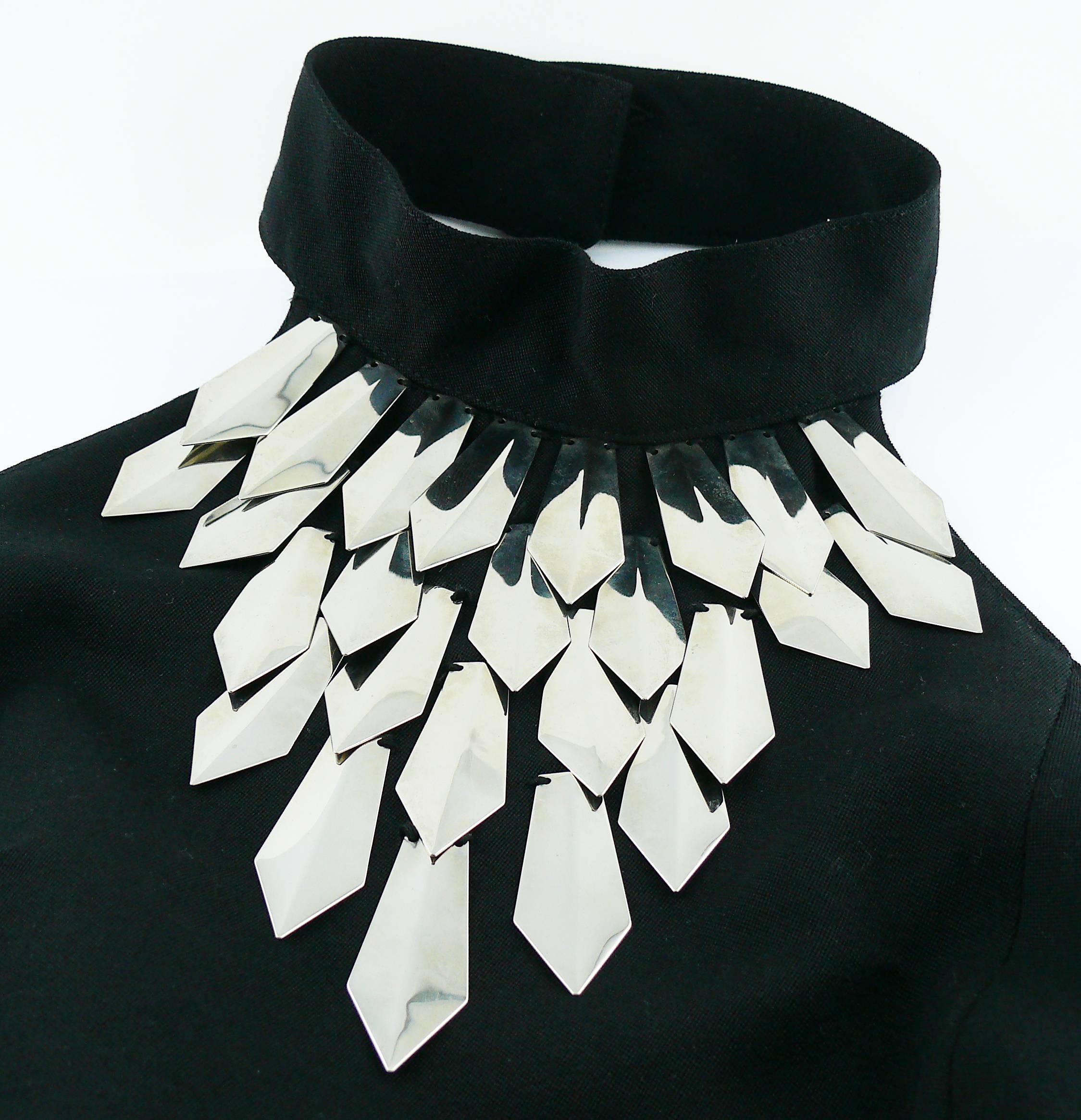 Paco Rabanne Vintage Black Wool Halter Dress with Metal Collar US Size 6 2
