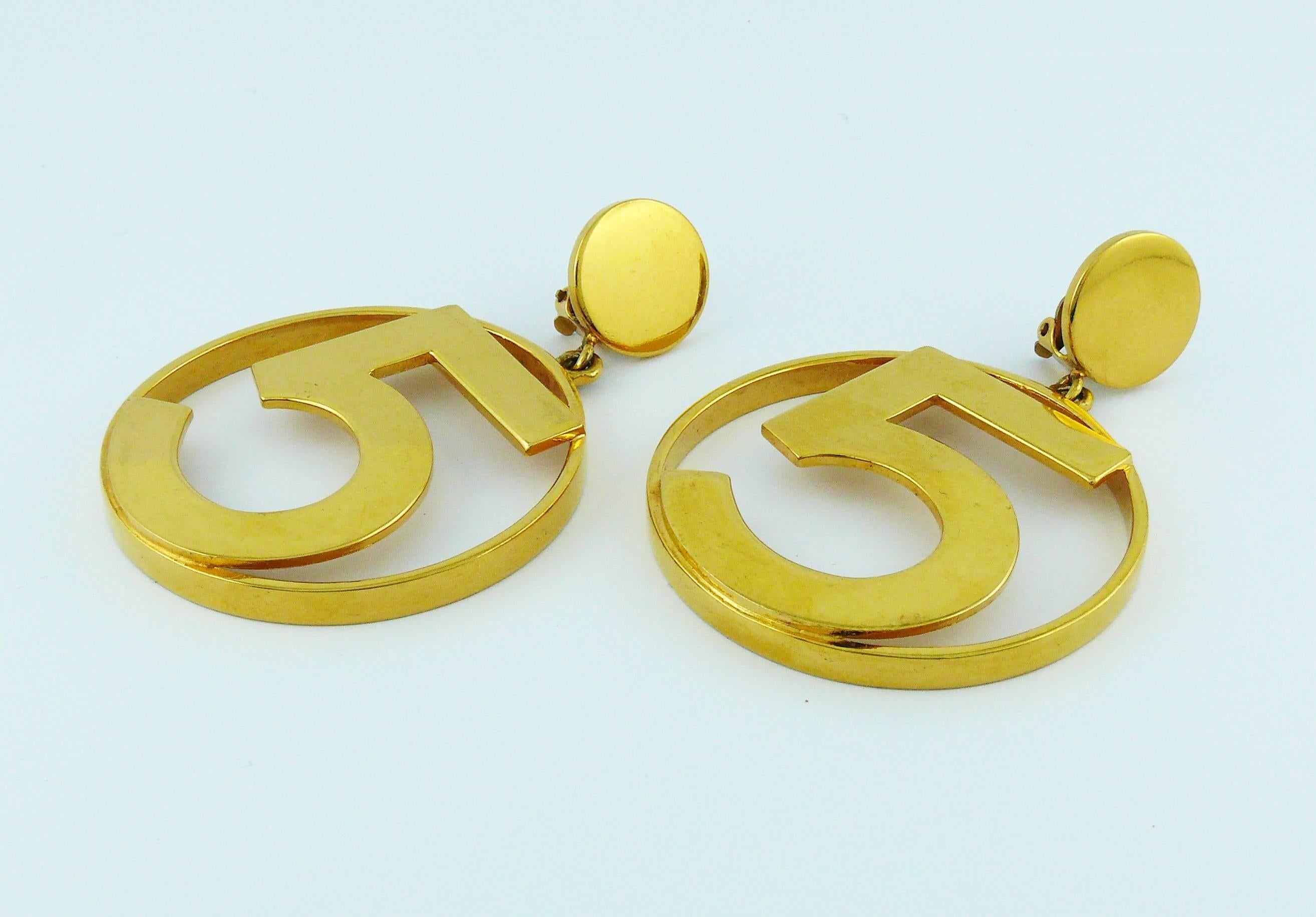 Chanel Vintage Iconic No 5 Oversized Hoop Earrings In Good Condition In Nice, FR