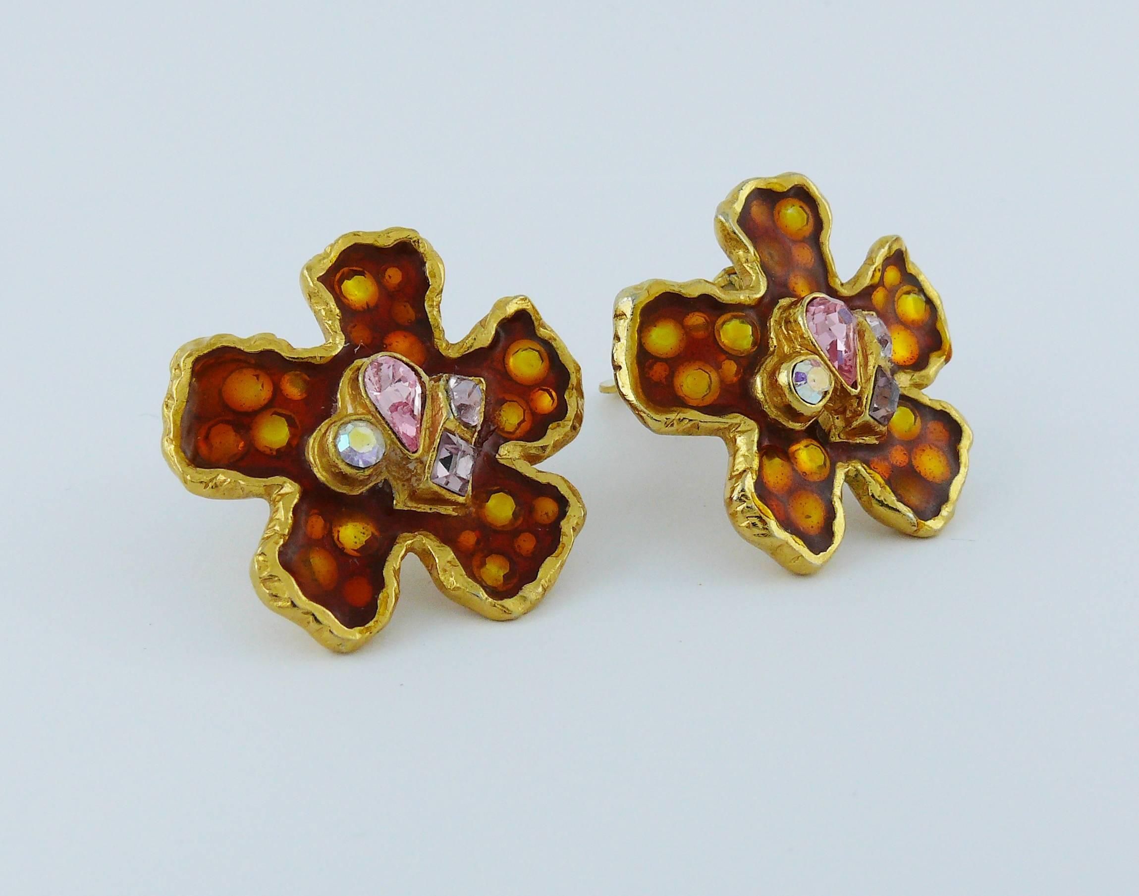 Christian Lacroix Vintage Enamel Flower Collar Necklace and Earrings Set 2
