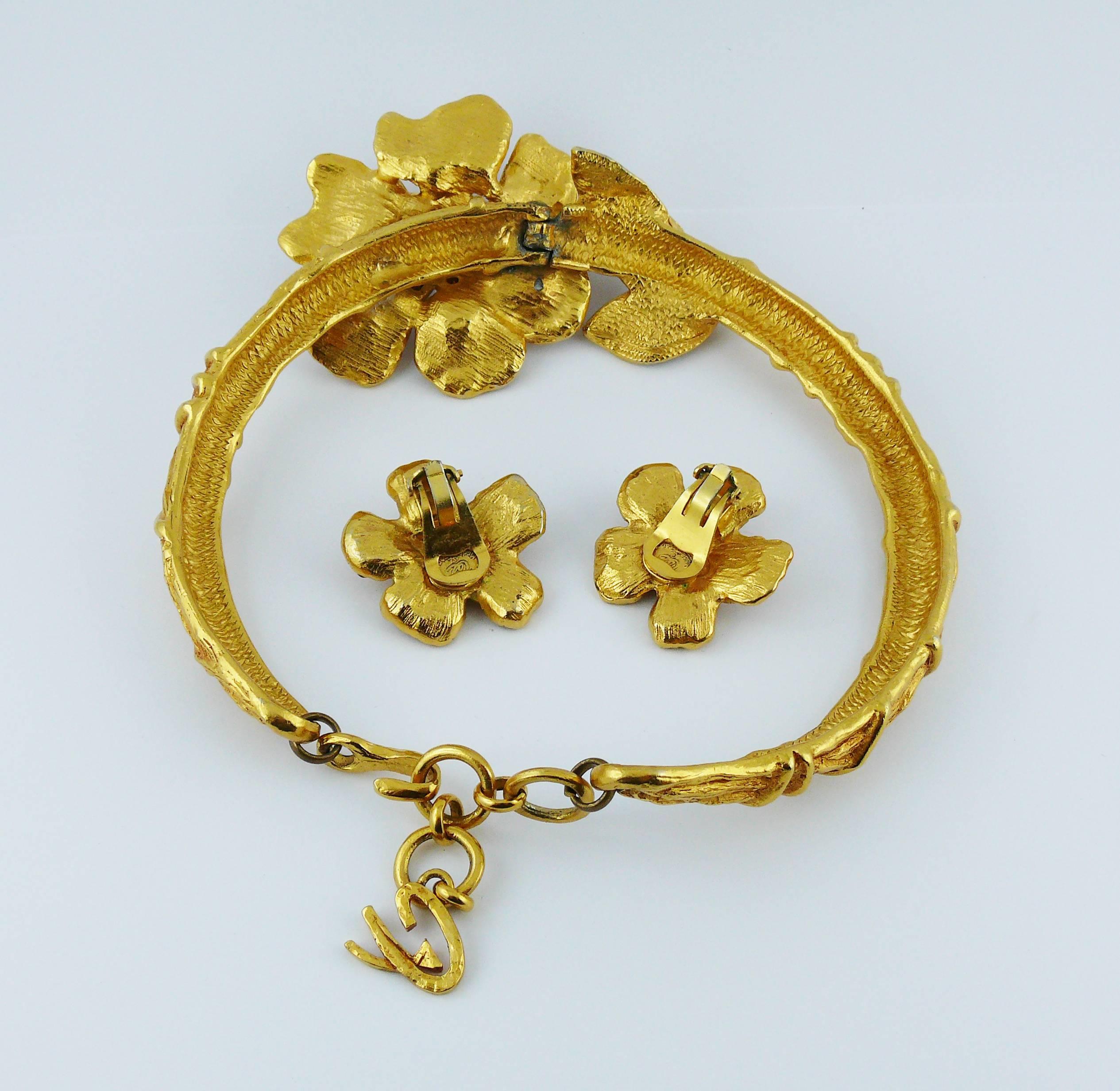 Christian Lacroix Vintage Enamel Flower Collar Necklace and Earrings Set 4