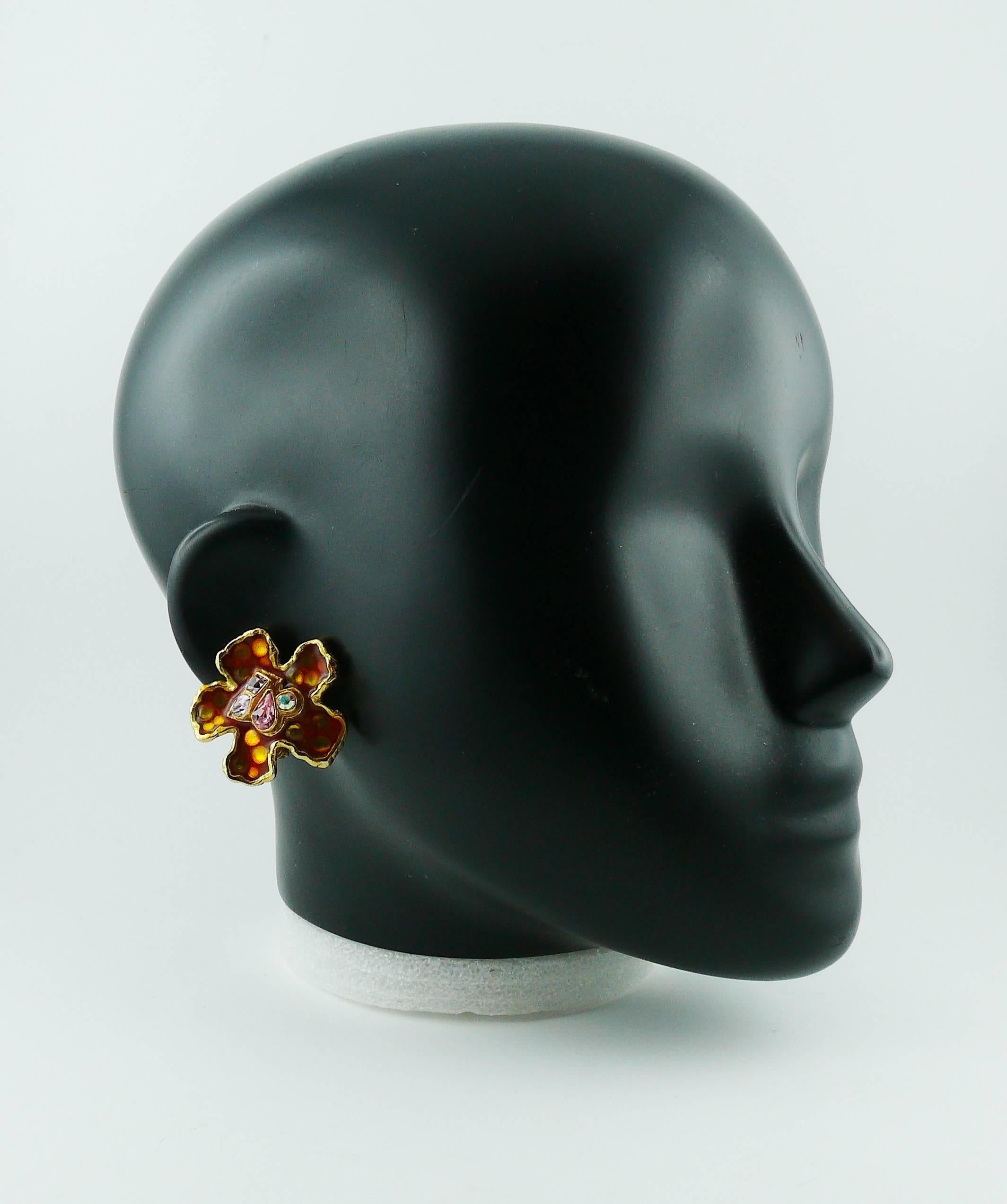Christian Lacroix Vintage Enamel Flower Collar Necklace and Earrings Set 1