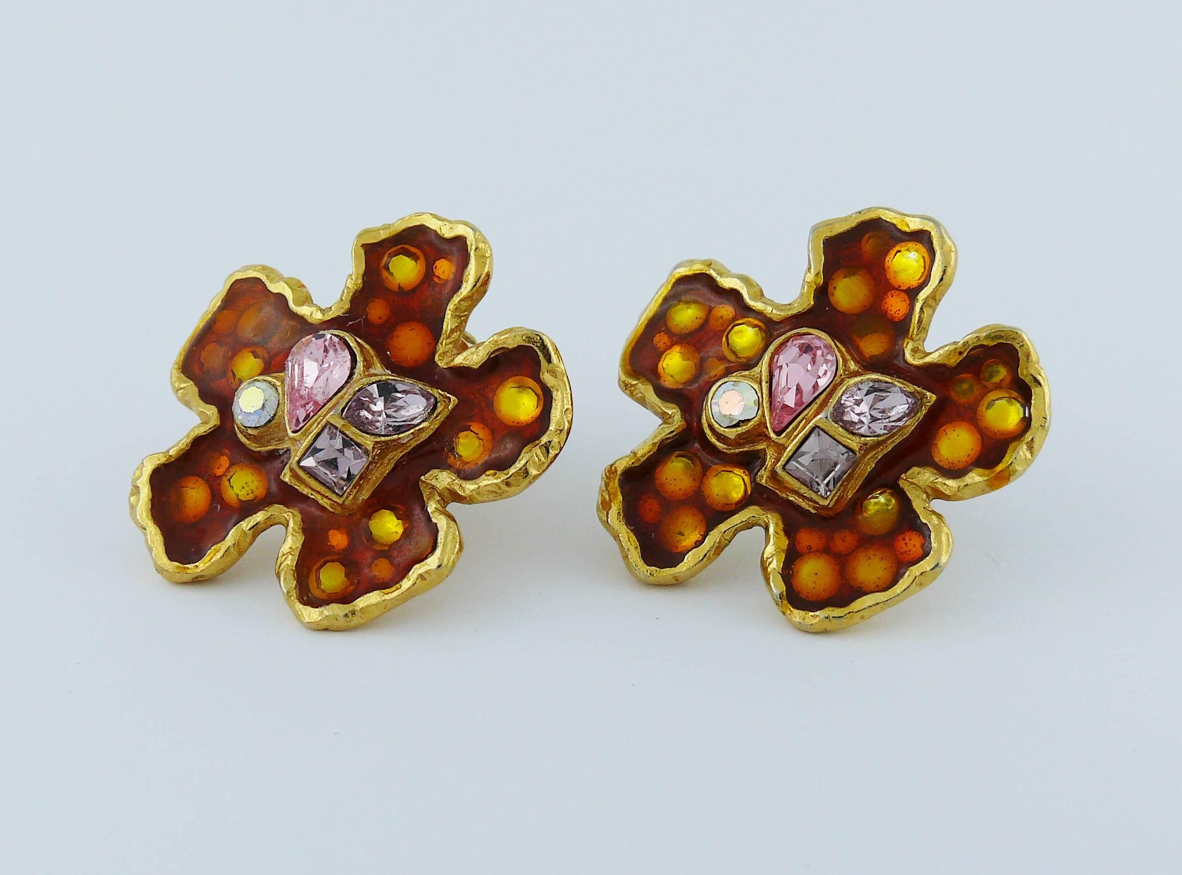 Christian Lacroix Vintage Enamel Flower Collar Necklace and Earrings Set 3