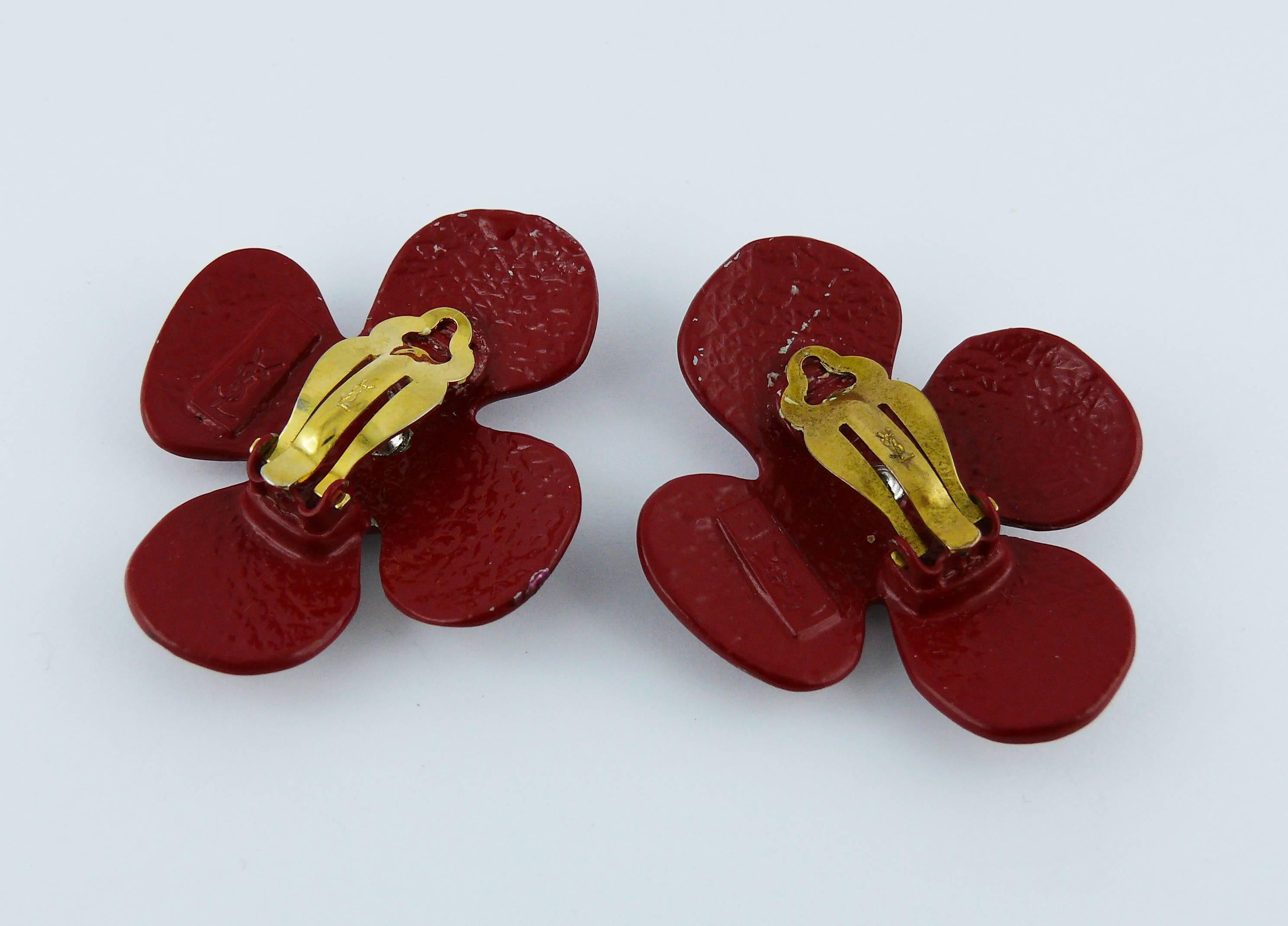 Yves Saint Laurent YSL Vintage Enamel Flower Clip-On Earrings 1