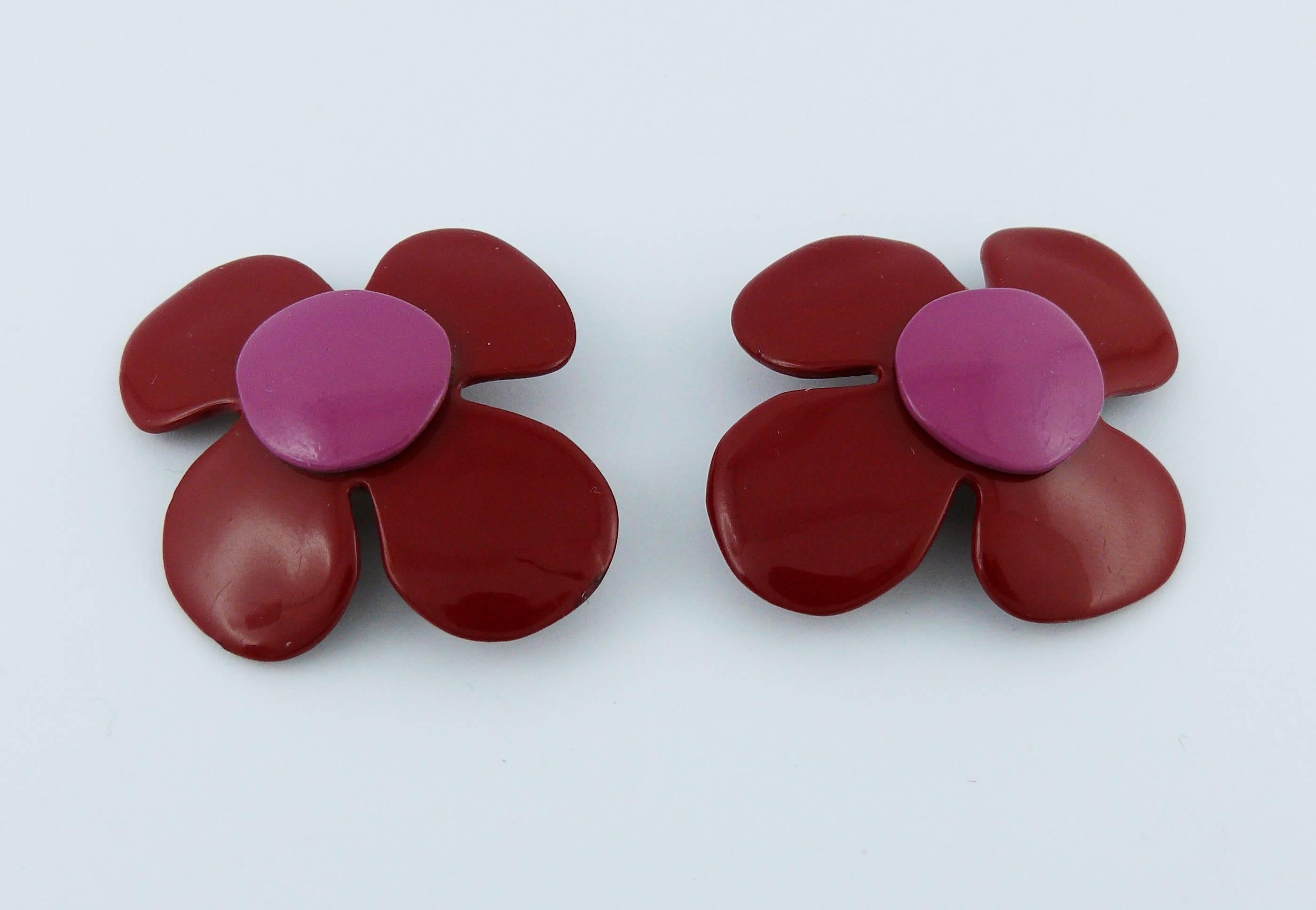 Women's Yves Saint Laurent YSL Vintage Enamel Flower Clip-On Earrings