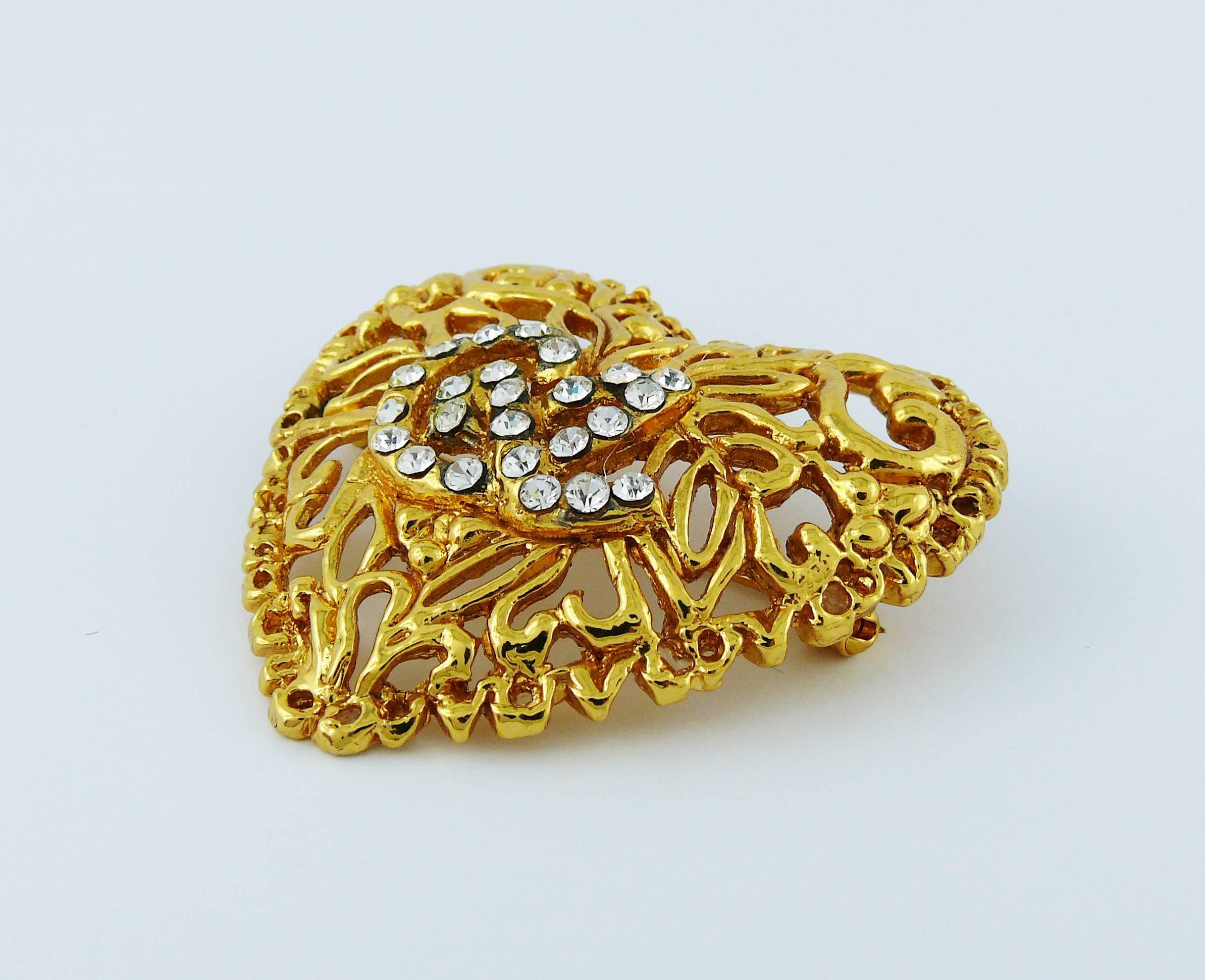 Christian Lacroix Vintage Jewelled Heart Brooch In Excellent Condition In Nice, FR