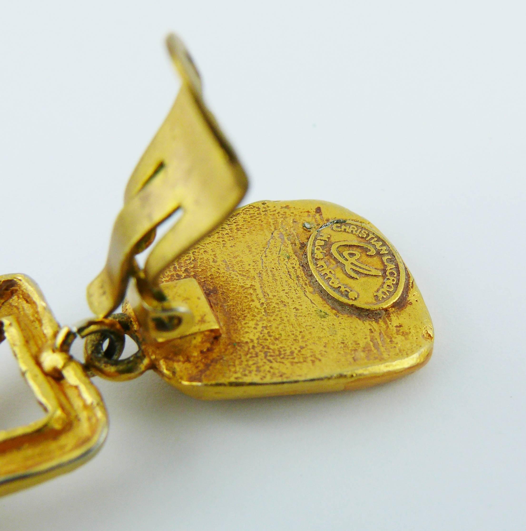 Christian Lacroix Vintage Massive Gold Toned Cross Dangling Earrings 4