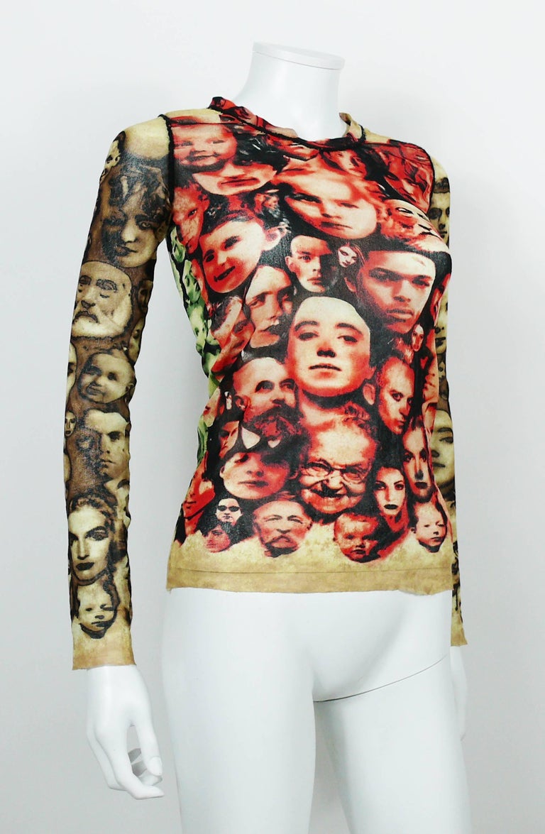 Jean Paul Gaultier Maille Femme Vintage Iconic Faces Print Mesh Top Size L  at 1stDibs | jean paul gaultier faces, meah tops with faces on them, jean  paul gaultier faces top