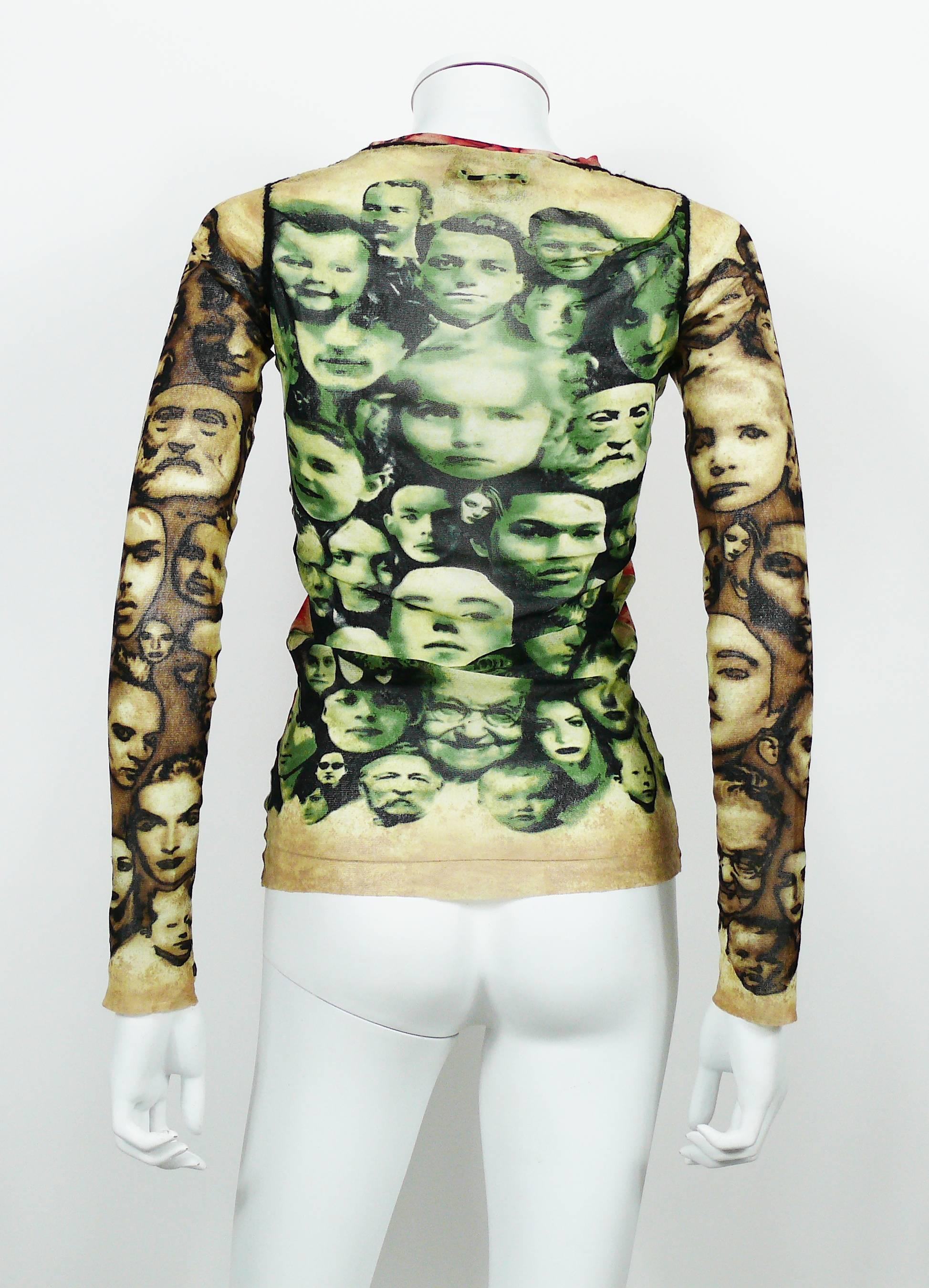 Women's Jean Paul Gaultier Maille Femme Vintage Iconic Faces Print Mesh Top Size L