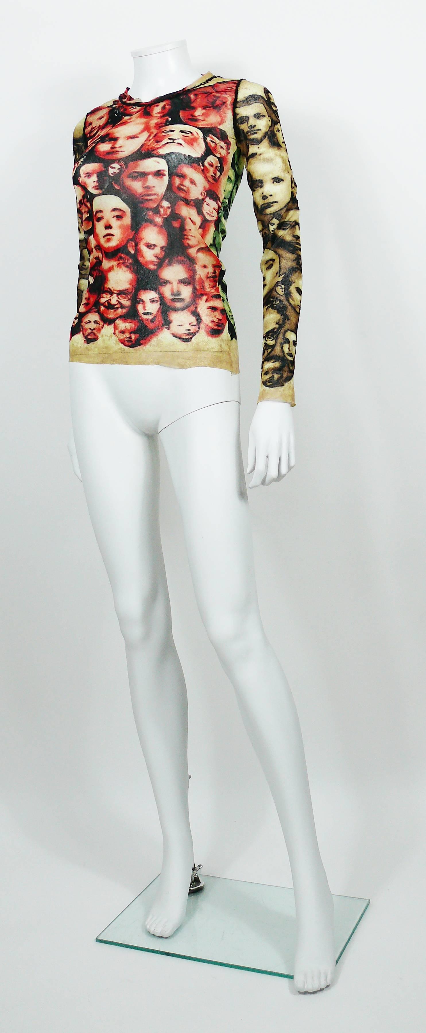 Brown Jean Paul Gaultier Maille Femme Vintage Iconic Faces Print Mesh Top Size L