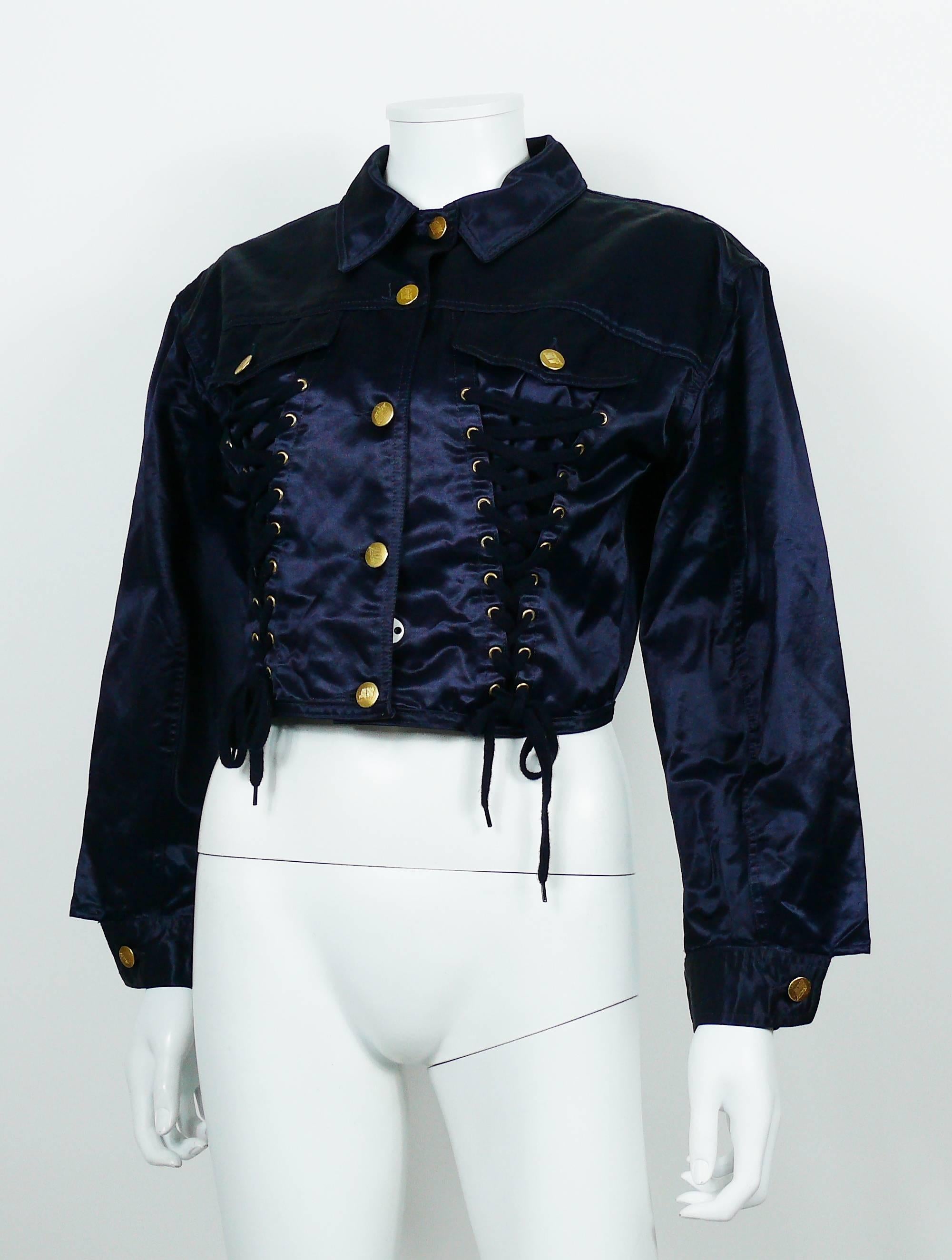 Women's Jean Paul Gaultier Junior Vintage Navy Blue Iconic Corset Style Jacket