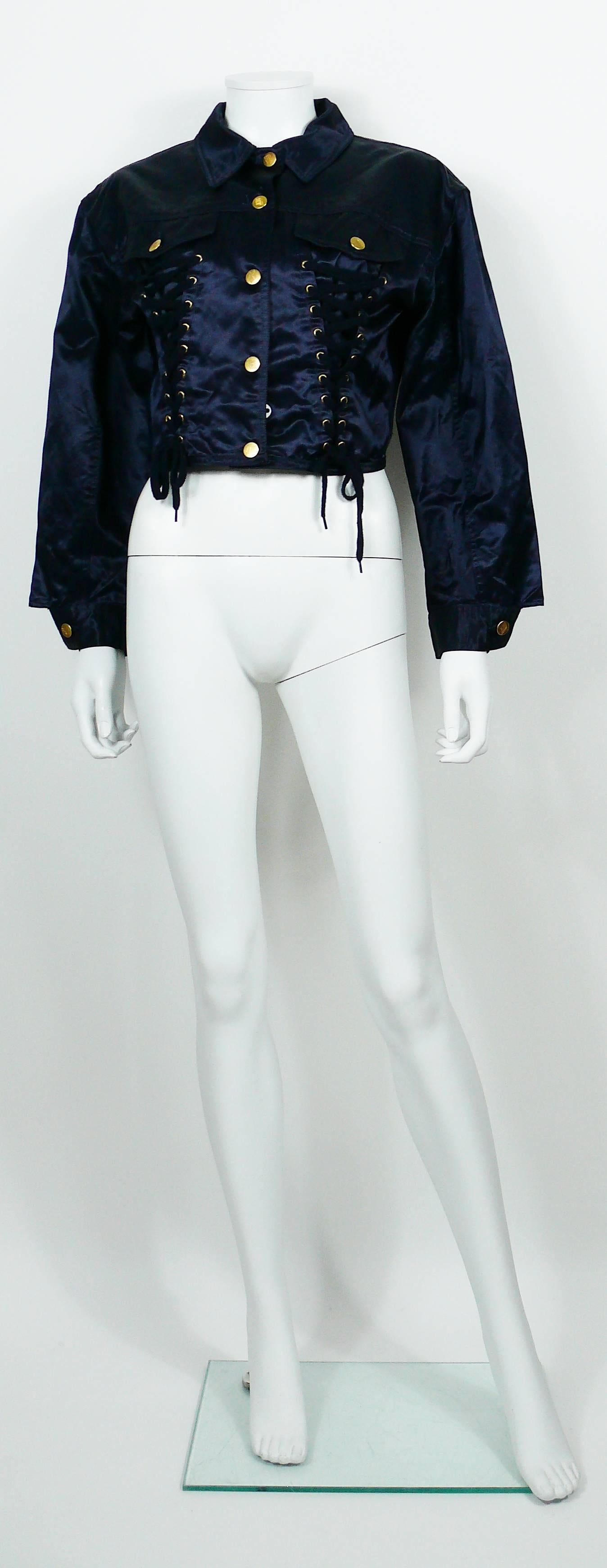 Jean Paul Gaultier Junior Vintage Navy Blue Iconic Corset Style Jacket In Good Condition In Nice, FR