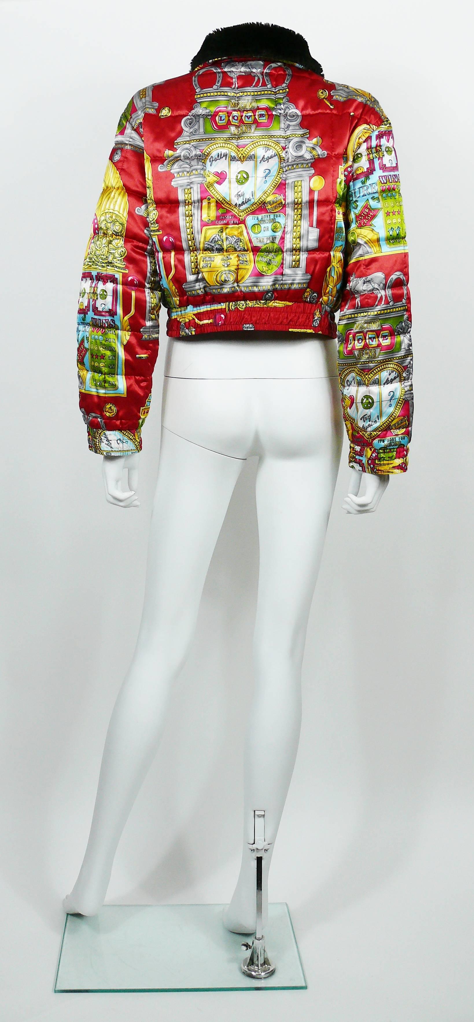 Moschino Jeans Vintage Iconic Slotter Casino Game Bomber Jacket US Size 6 In Good Condition For Sale In Nice, FR