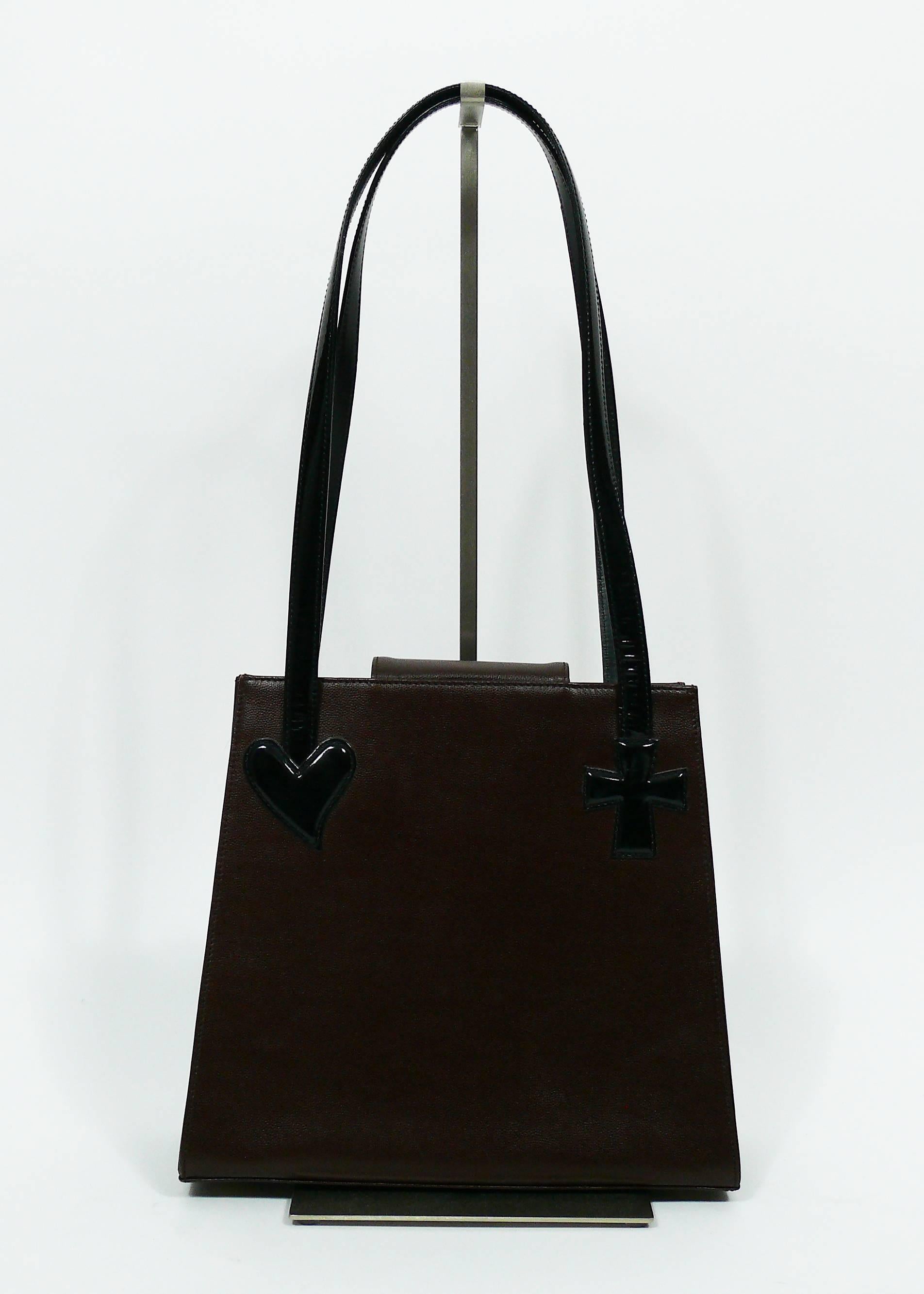 Women's Christian Lacroix Vintage Brown Leather Bag with Black Patent