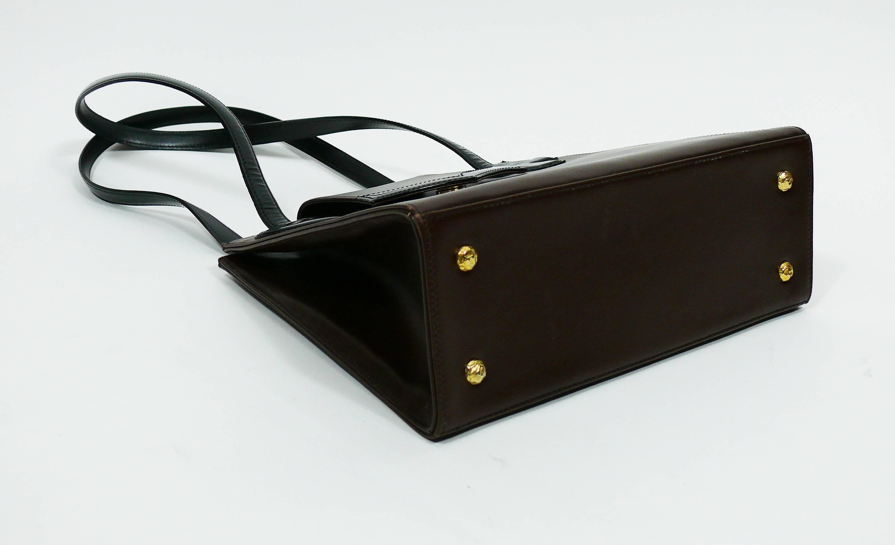 Christian Lacroix Vintage Brown Leather Bag with Black Patent 1
