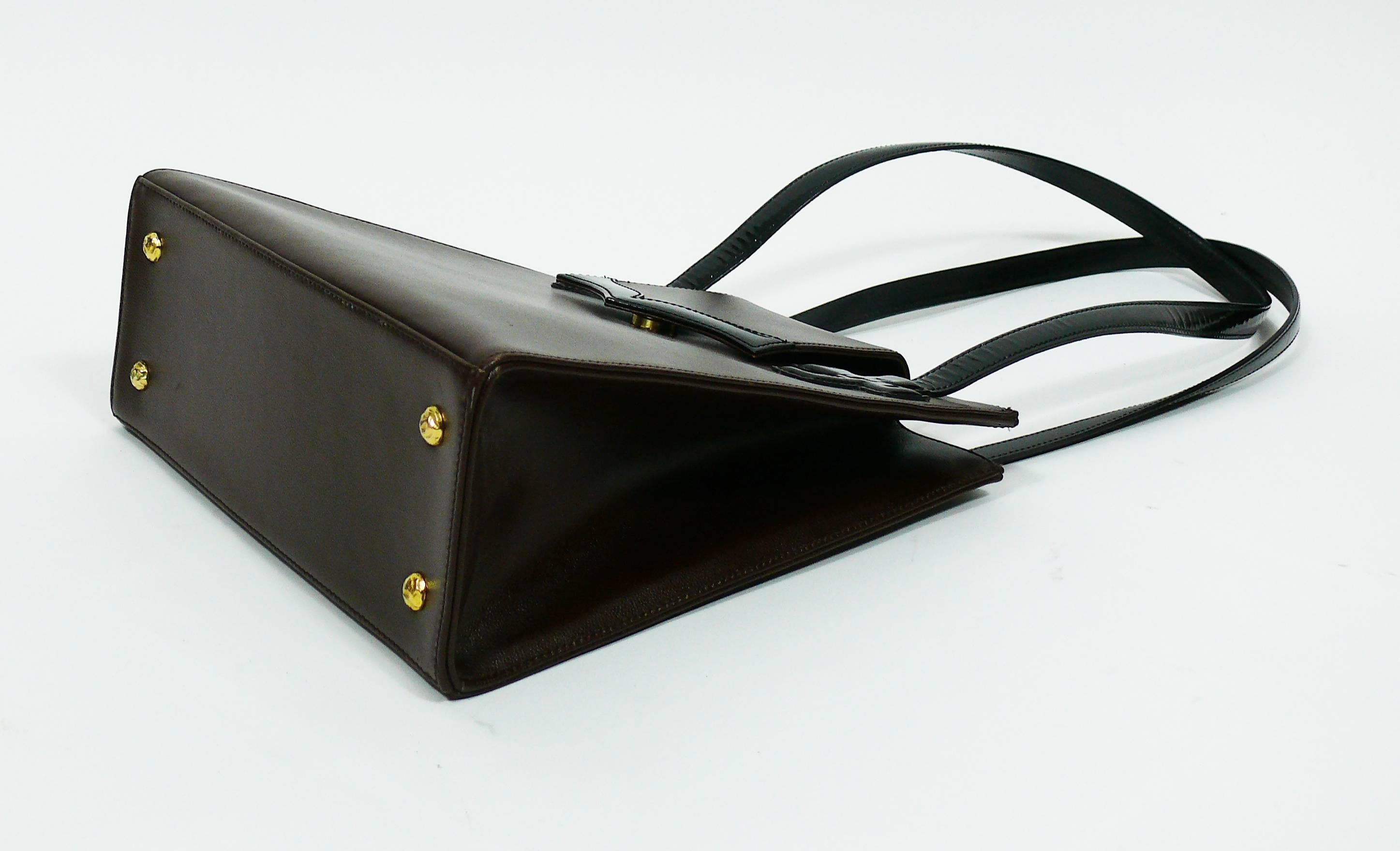 Christian Lacroix Vintage Brown Leather Bag with Black Patent 2