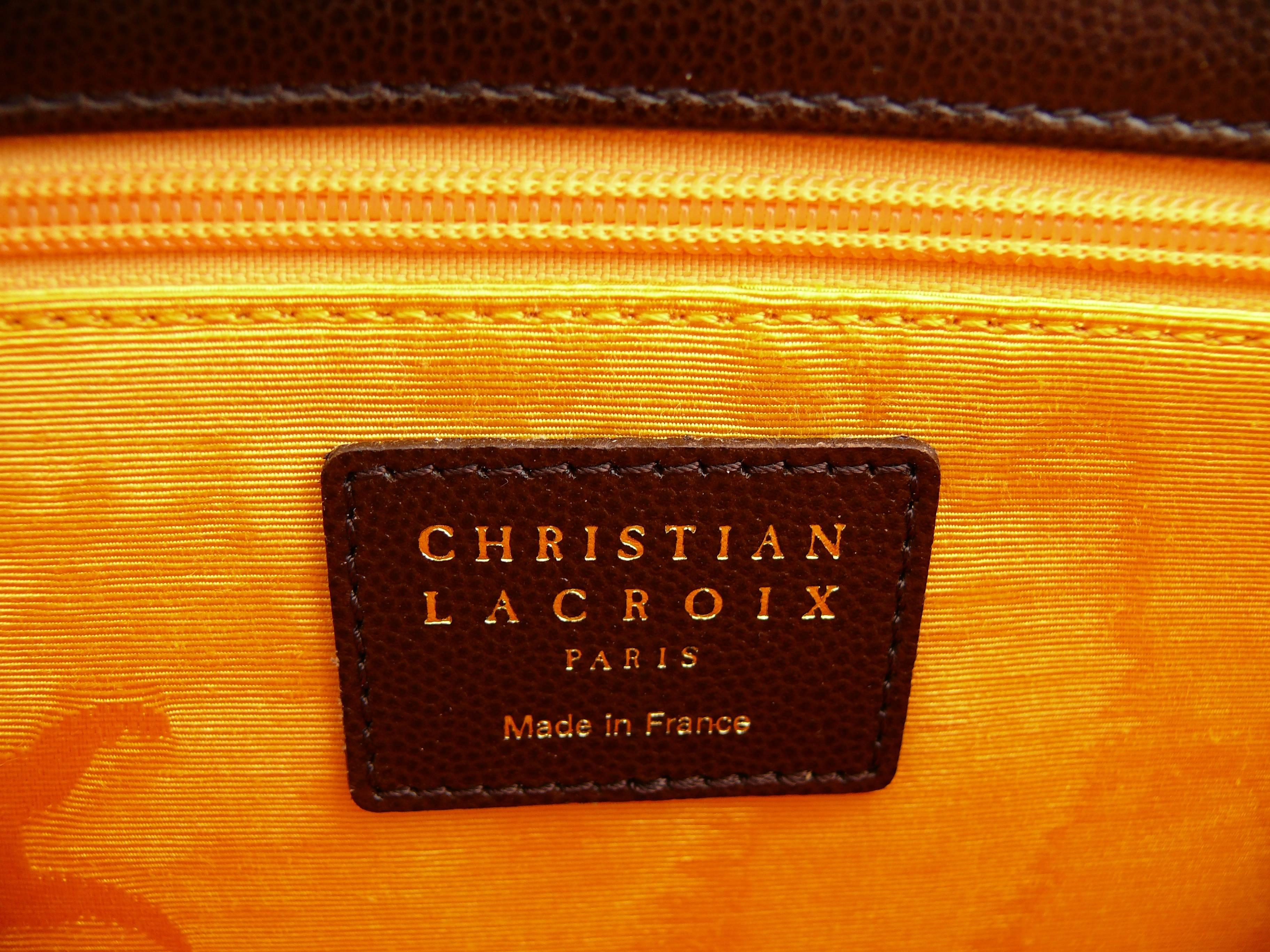 Christian Lacroix Vintage Brown Leather Bag with Black Patent 4