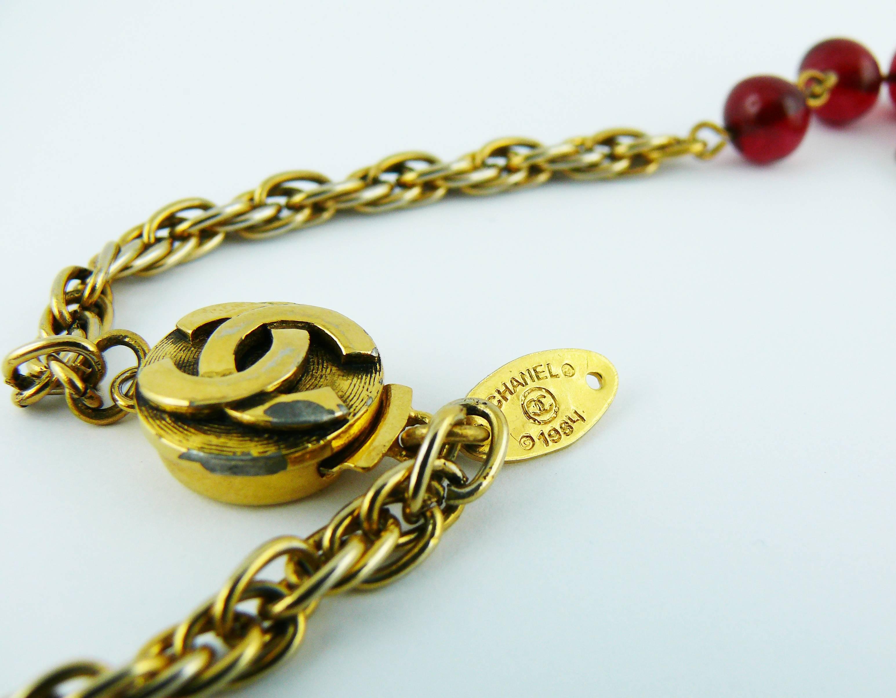 Chanel Vintage 1984 Red Gripoix Pearl Sautoir Necklace 5