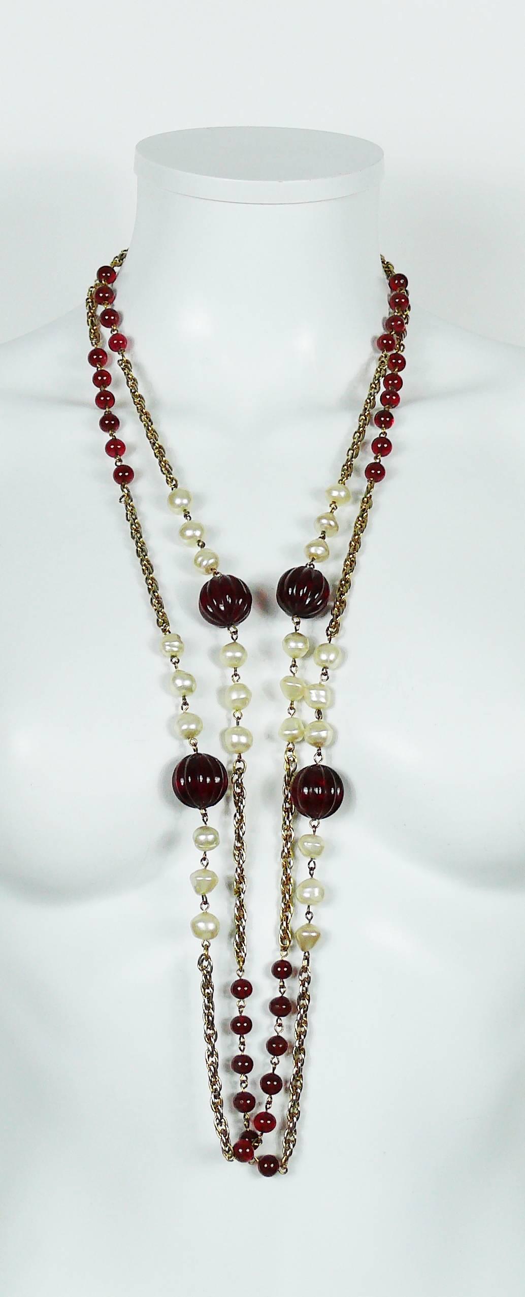 Women's Chanel Vintage 1984 Red Gripoix Pearl Sautoir Necklace