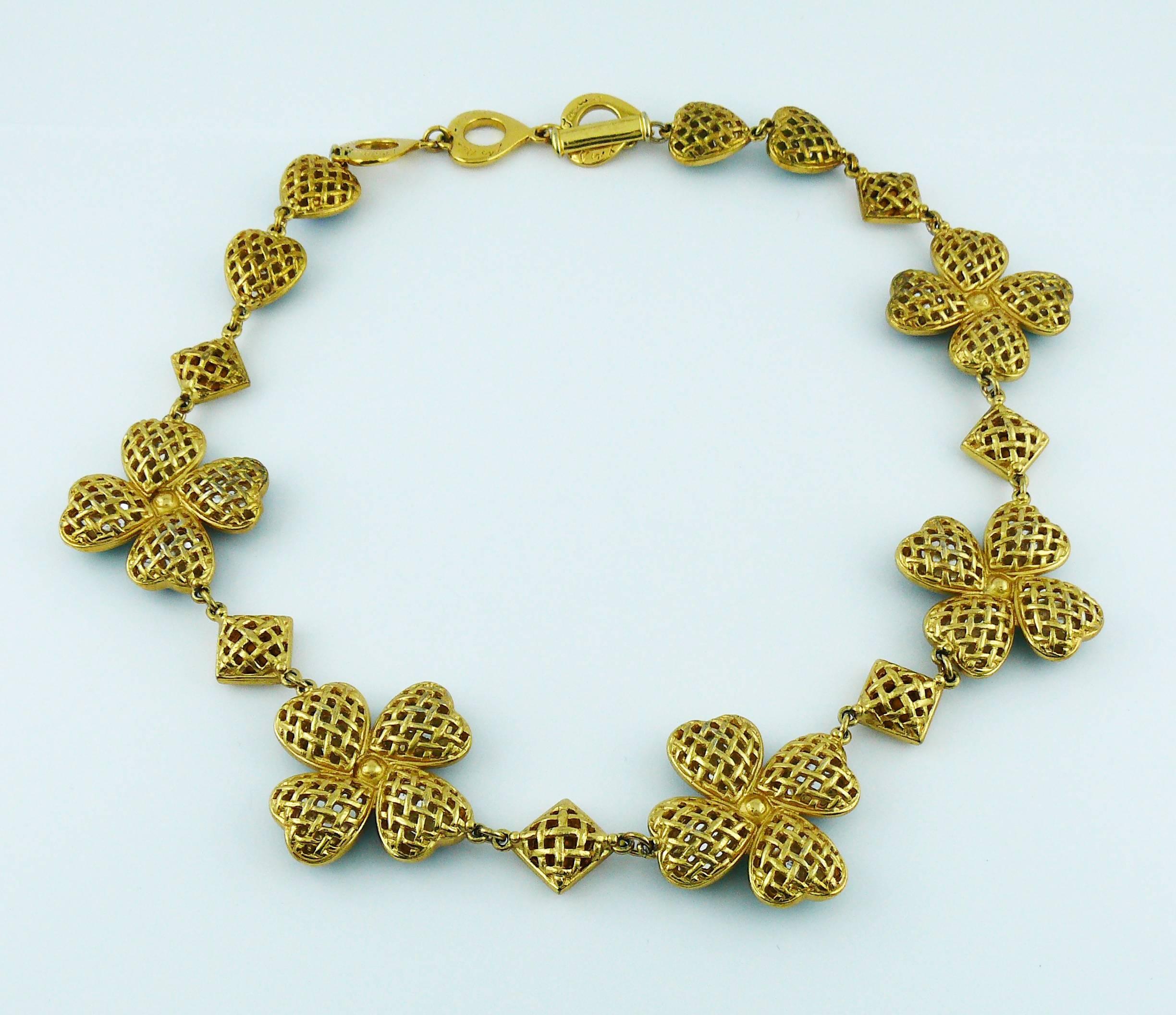 Yves Saint Laurent YSL Vintage Jewelled Clover Necklace 3