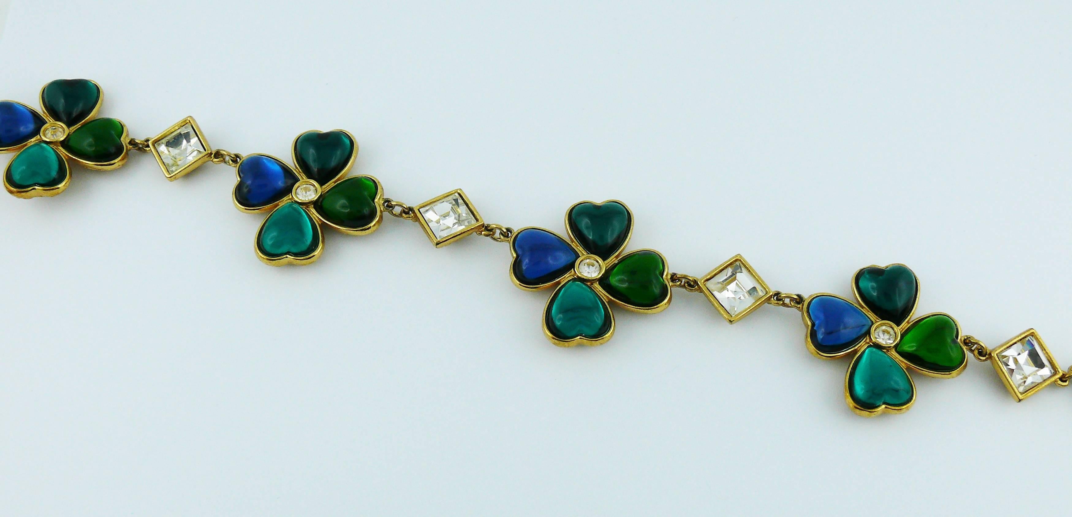 Women's Yves Saint Laurent YSL Vintage Jewelled Clover Necklace