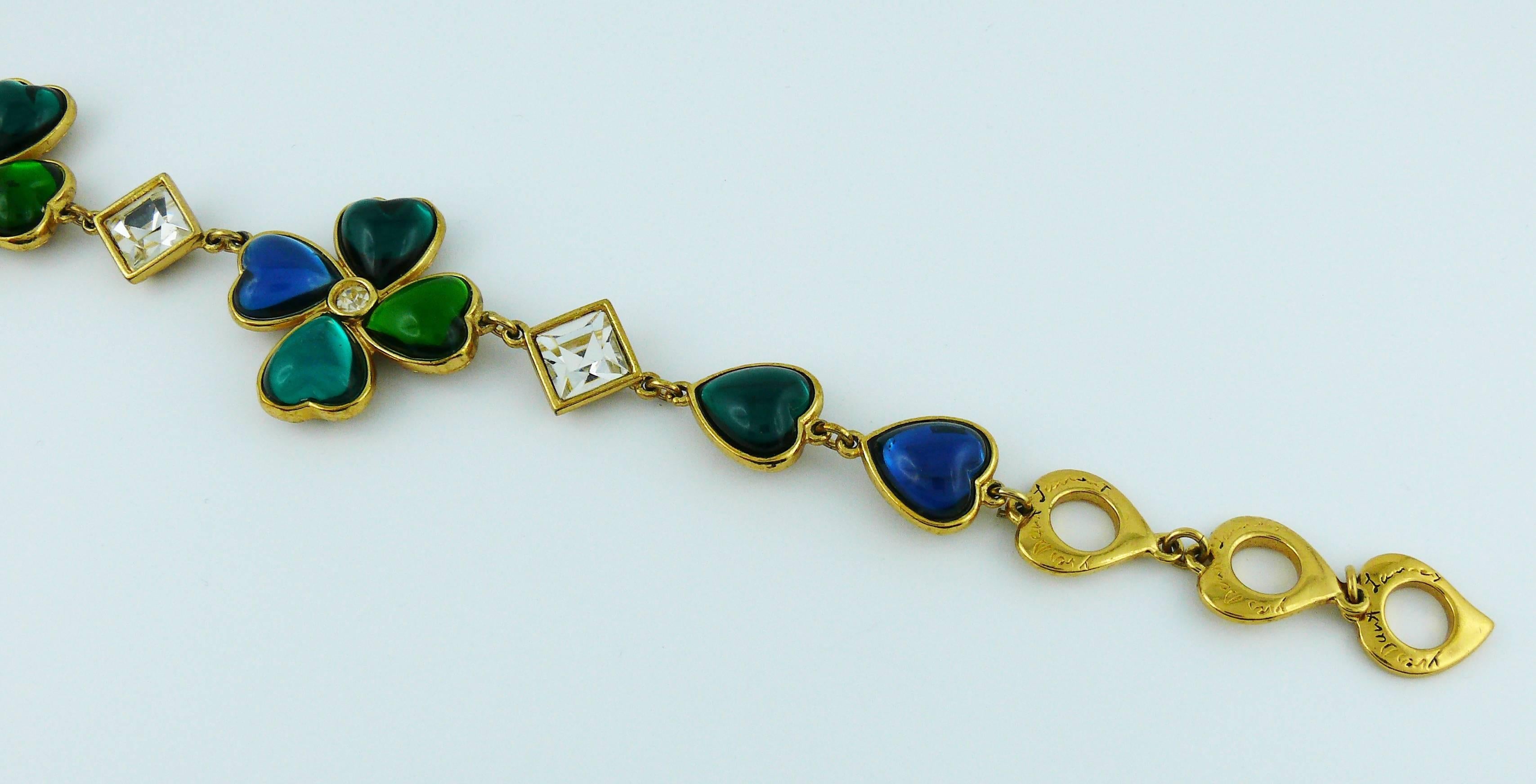 Yves Saint Laurent YSL Vintage Jewelled Clover Necklace In Excellent Condition In Nice, FR