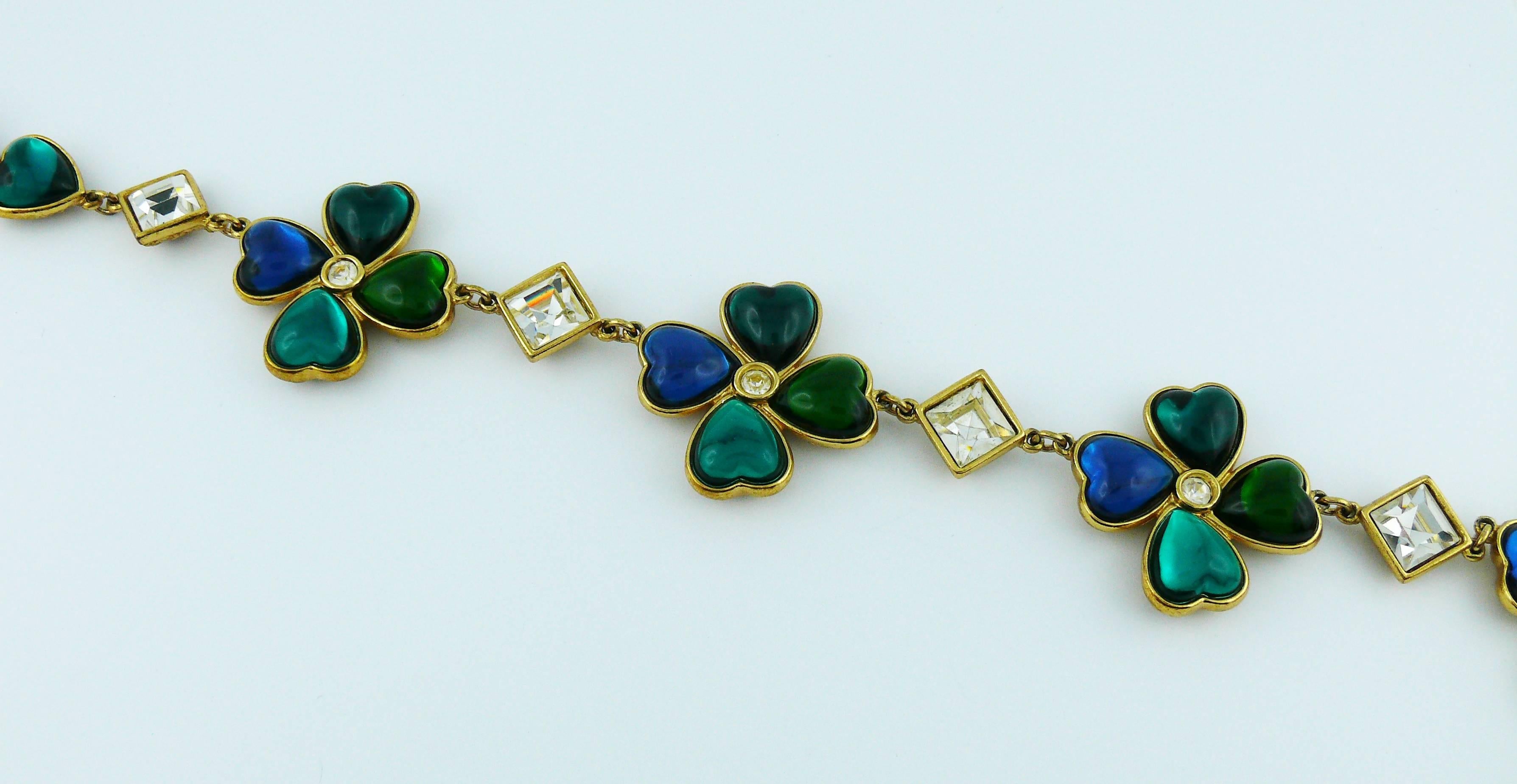 Yves Saint Laurent YSL Vintage Jewelled Clover Necklace 1