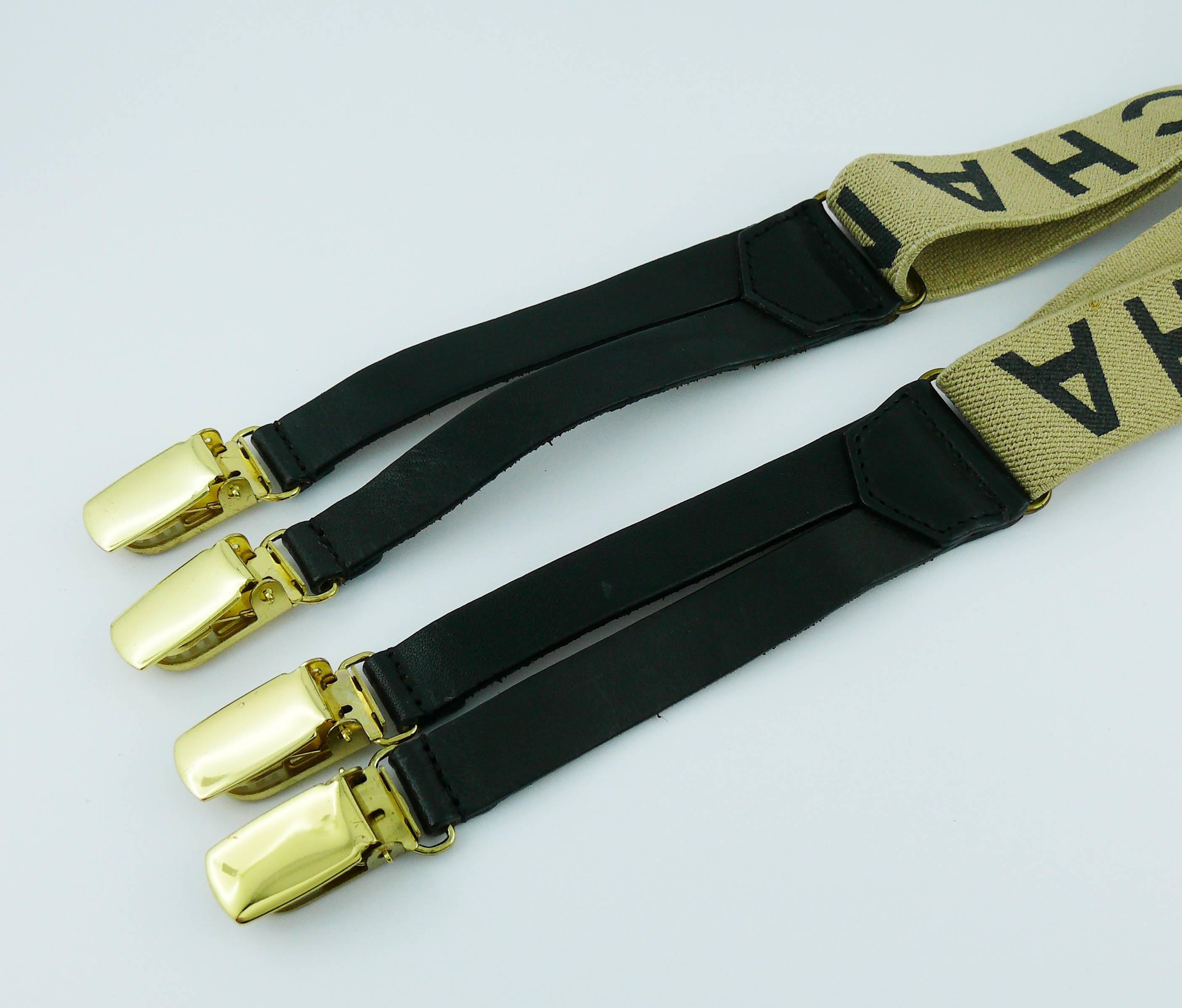 Chanel Vintage Iconic Light Brown and Black Suspenders 2