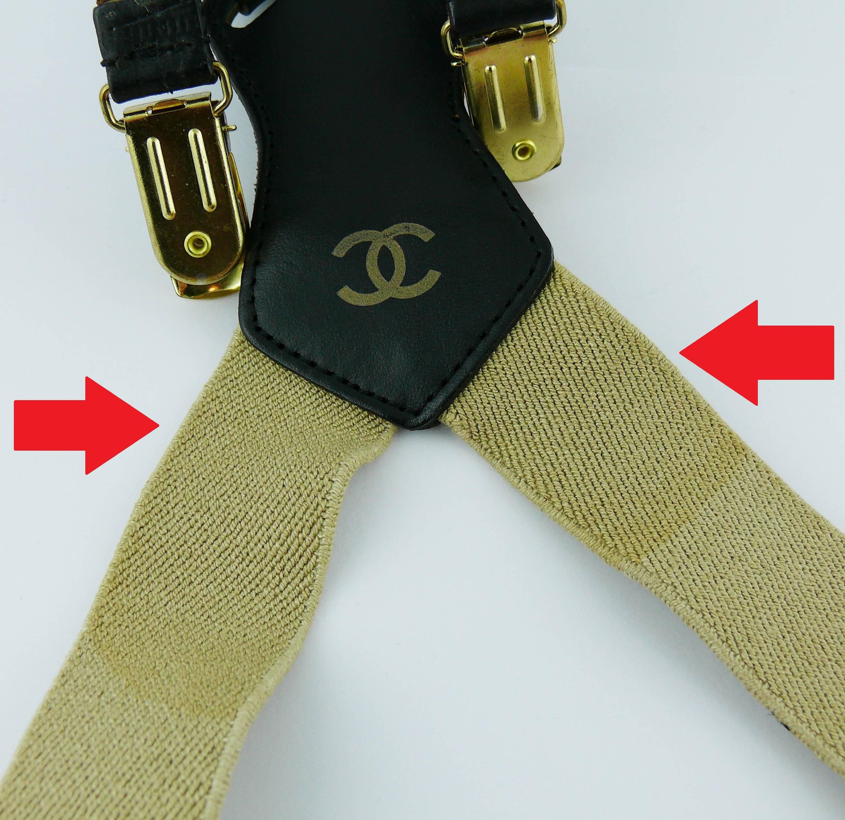 Chanel Vintage Iconic Light Brown and Black Suspenders 5