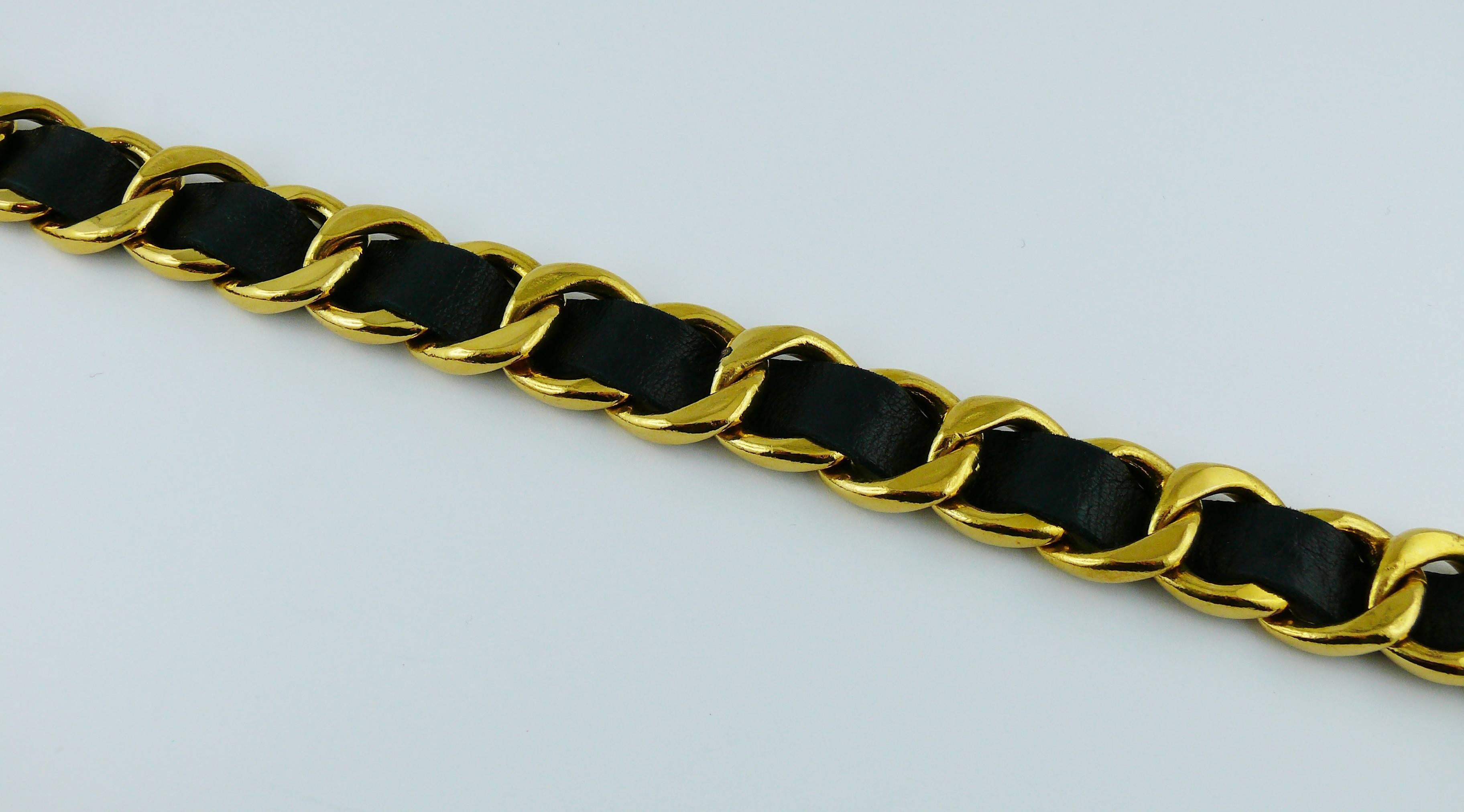 Chanel Vintage 1993 Iconic Gold Toned Chain and Leather Belt with Large CC Logos 1