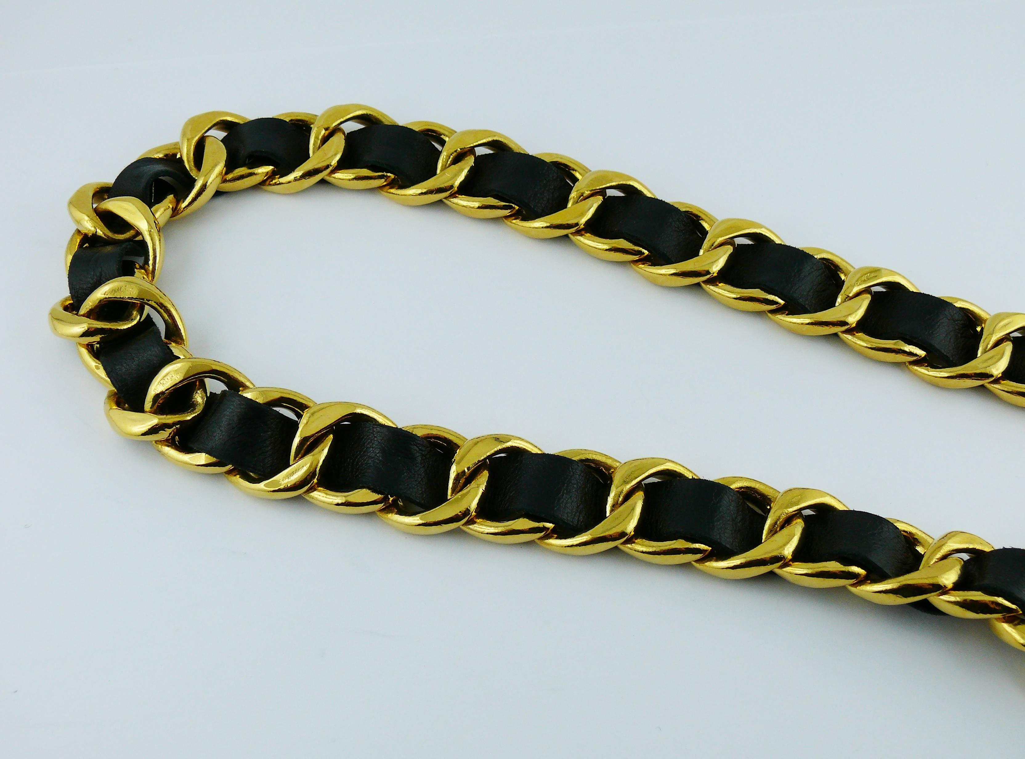Chanel Vintage 1993 Iconic Gold Toned Chain and Leather Belt with Large CC Logos 2