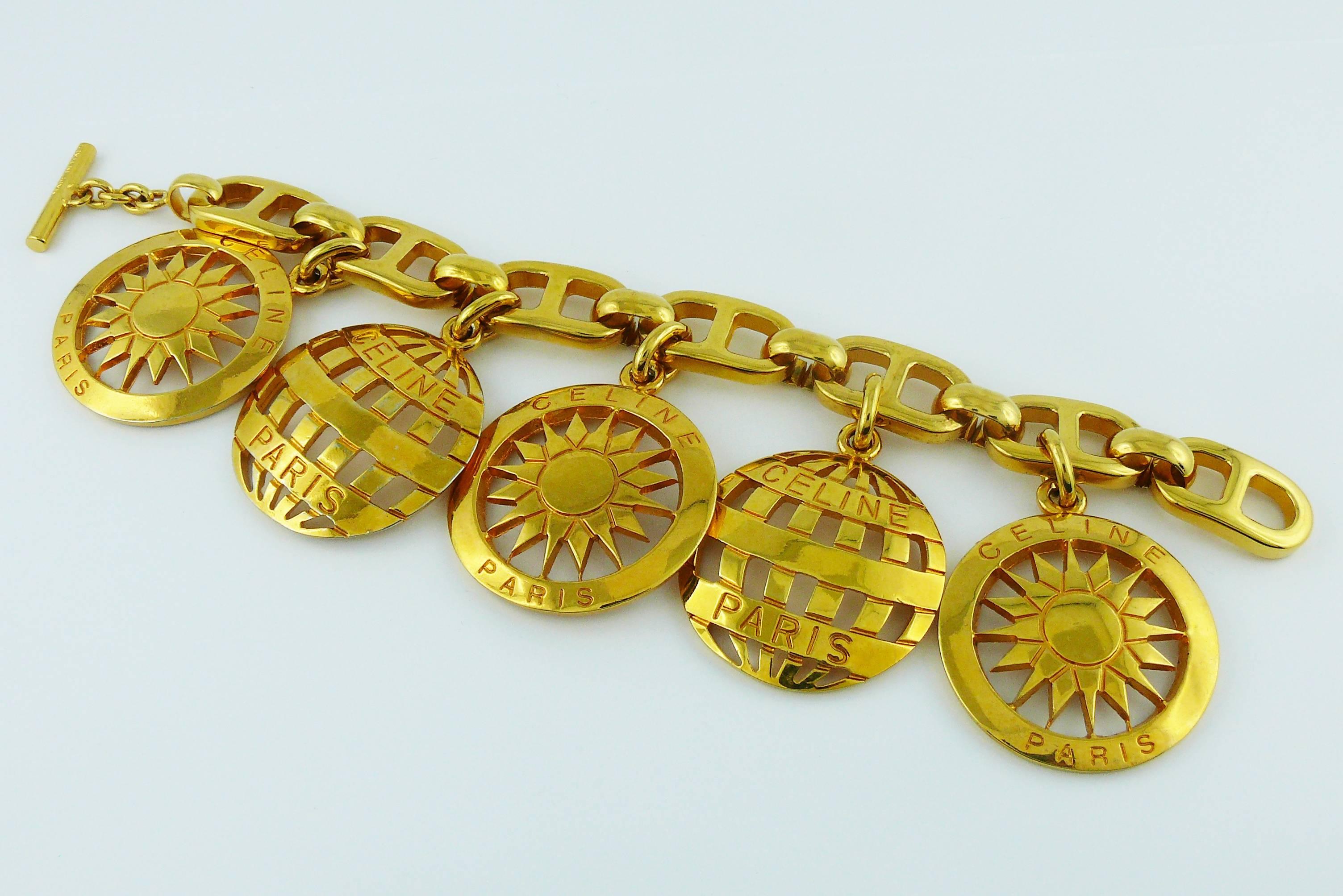 Celine Vintage Gold Toned Charms Bracelet In Excellent Condition In Nice, FR