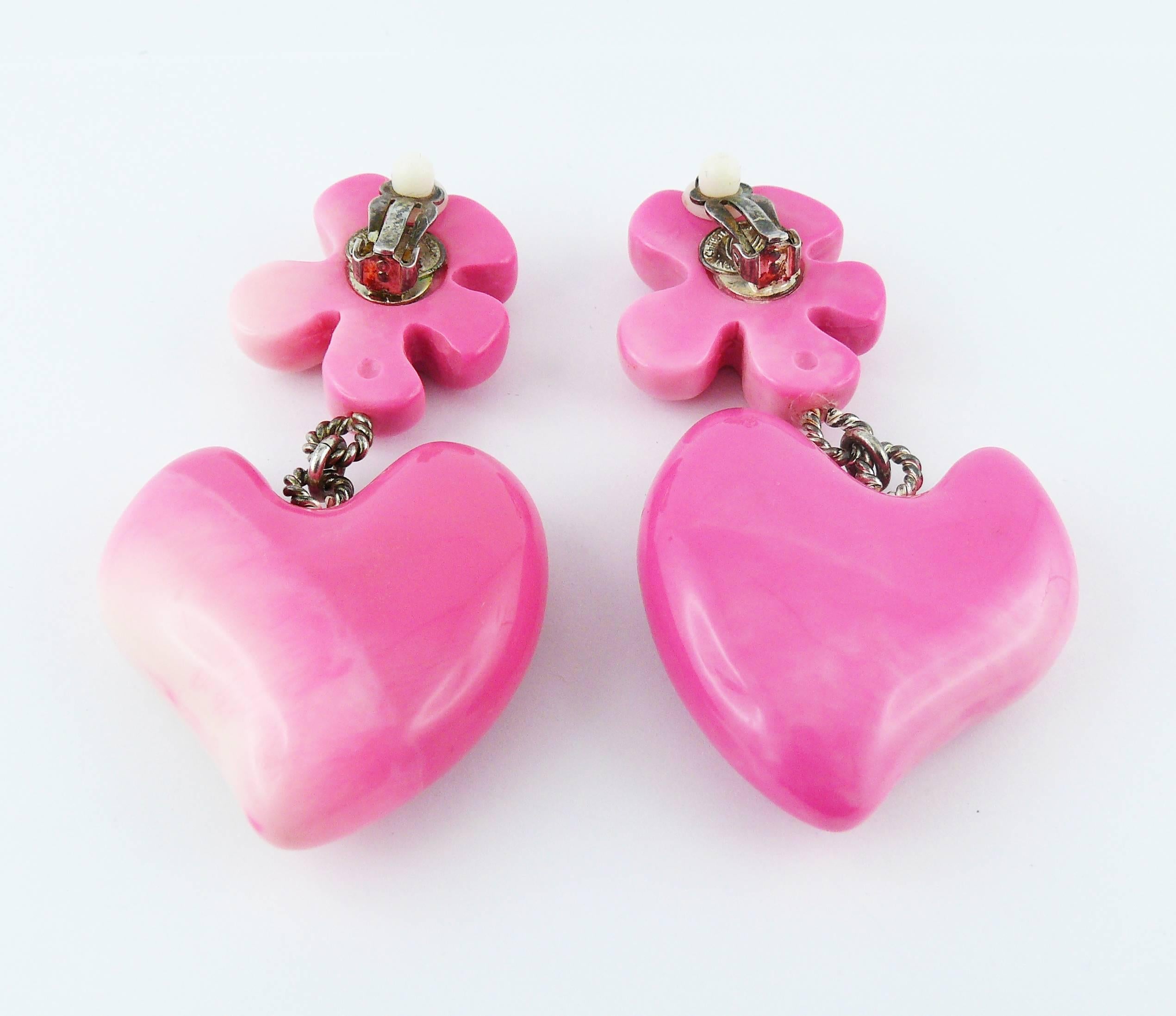 Christian Lacroix Vintage Candy Pink Heart Dangling Earrings 1