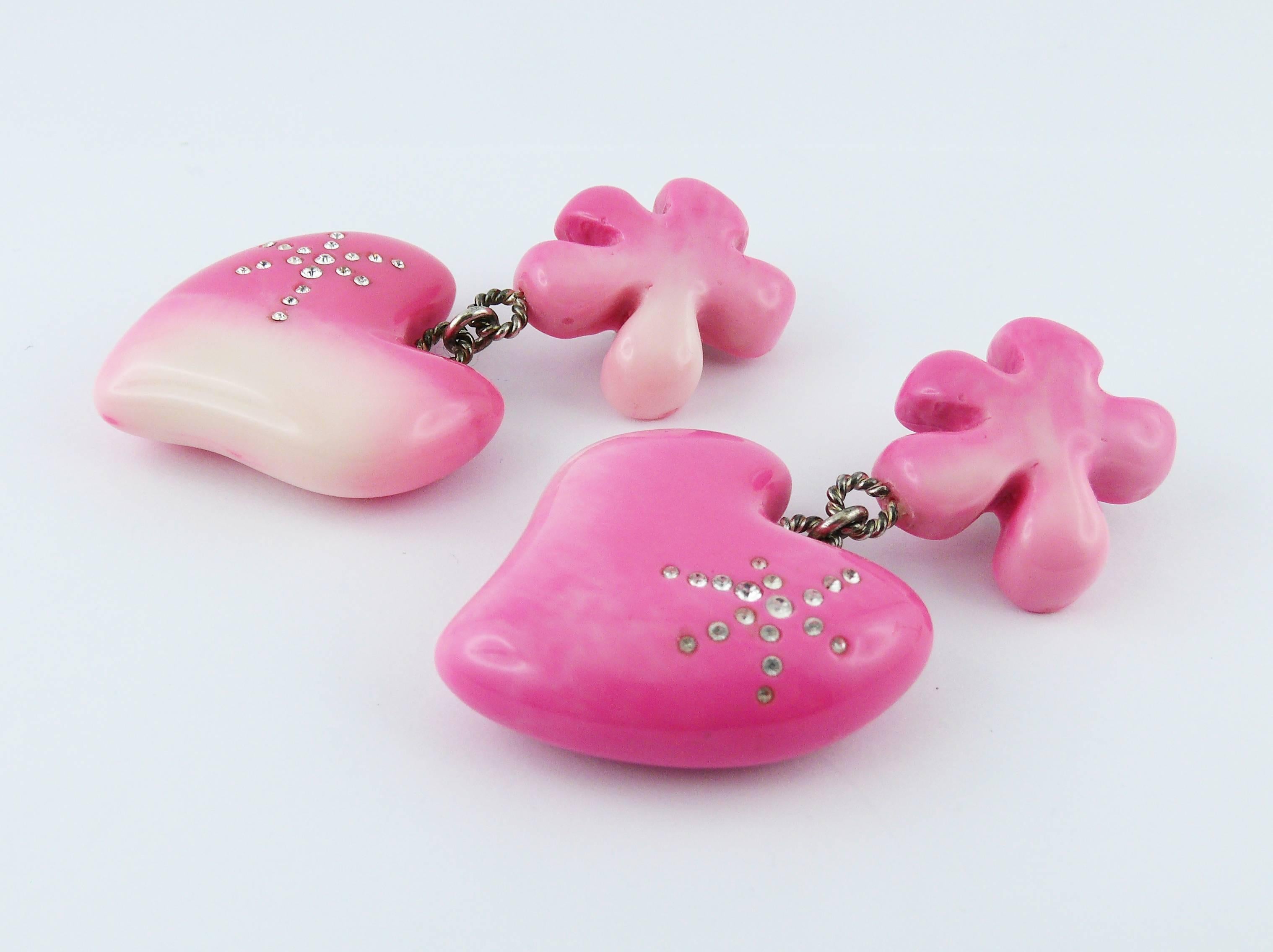 Women's Christian Lacroix Vintage Candy Pink Heart Dangling Earrings