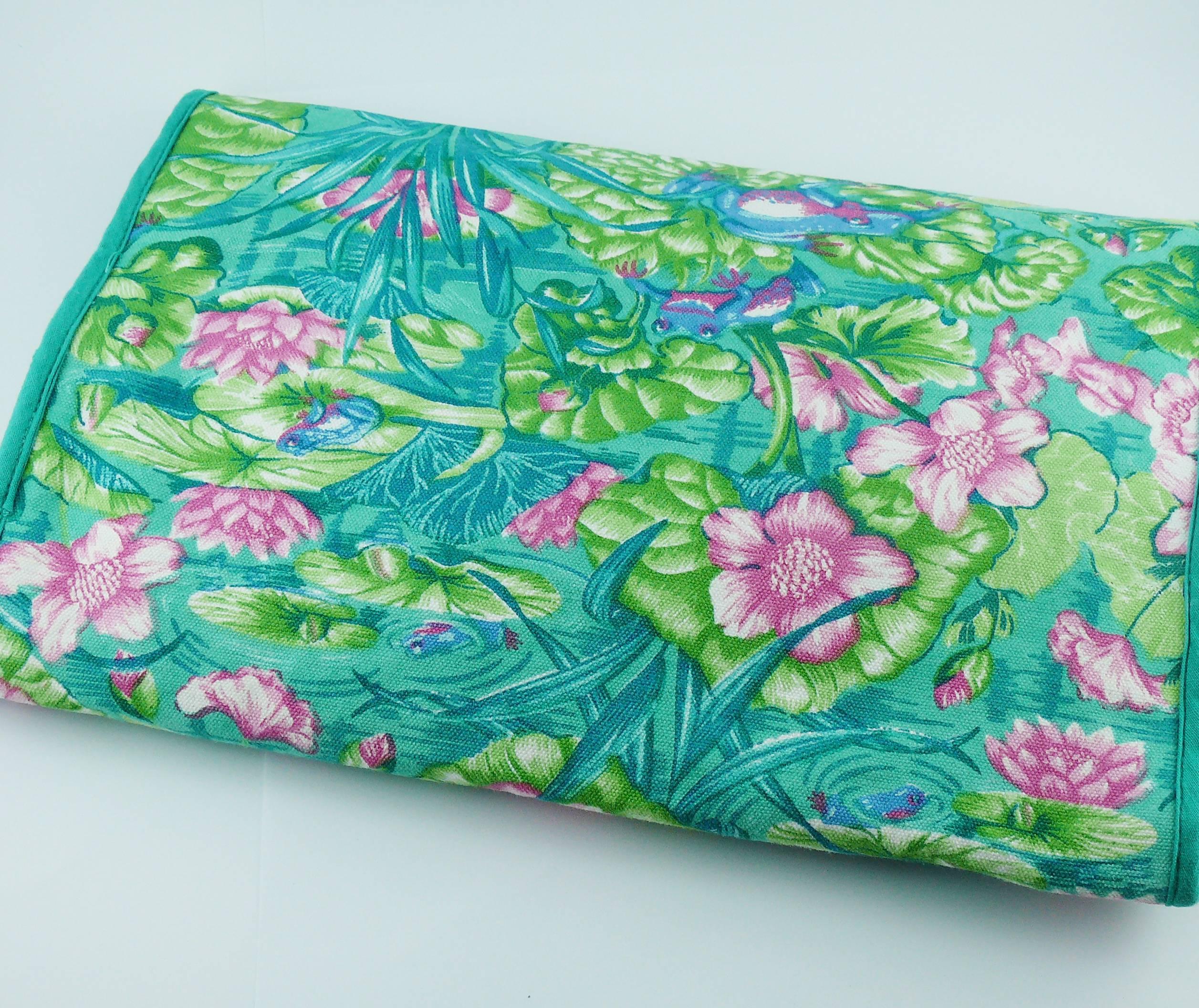 Hermes Vintage Nenuphar Print Canvas Pouch In Excellent Condition In Nice, FR