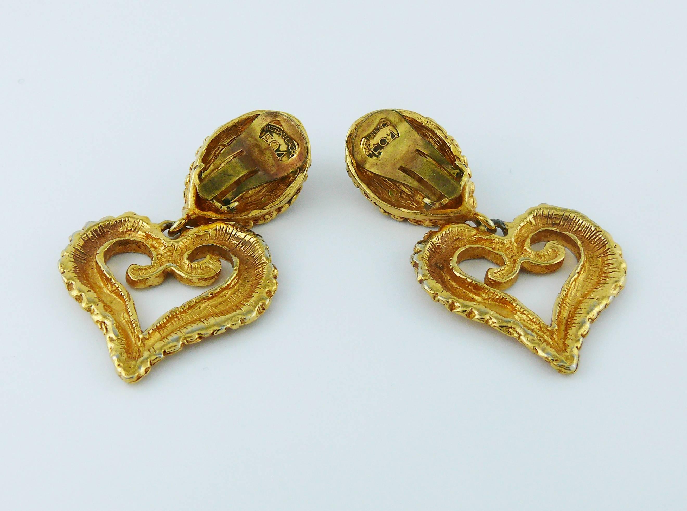 Christian Lacroix Vintage Enamel Heart Dangling Earrings 1