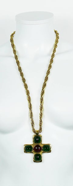 Chanel Vintage Iconic 1980s Gripoix Byzantine Cross Pendant Necklace