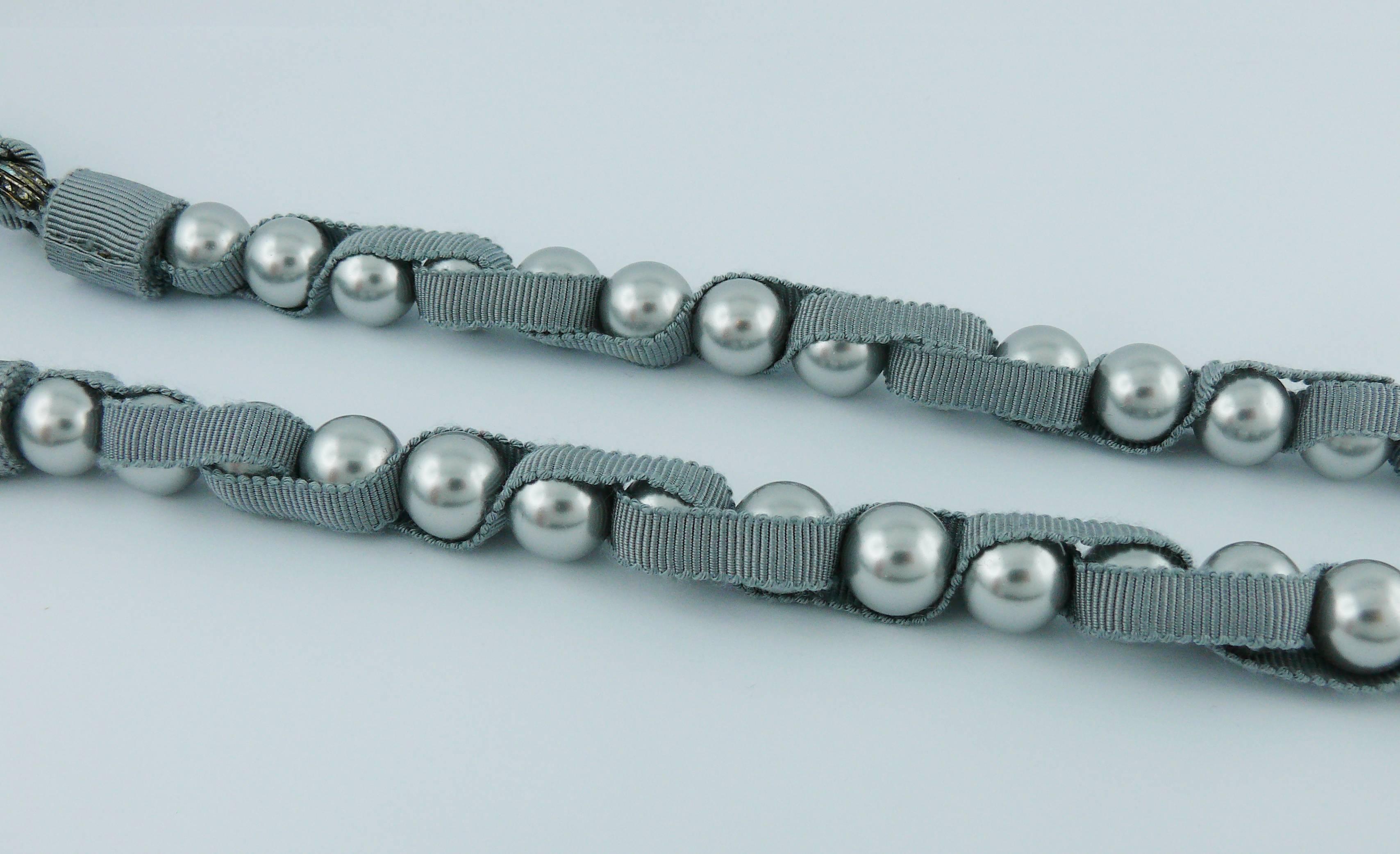 Women's Lanvin Grey Pearl and Grosgrain Sautoir Necklace