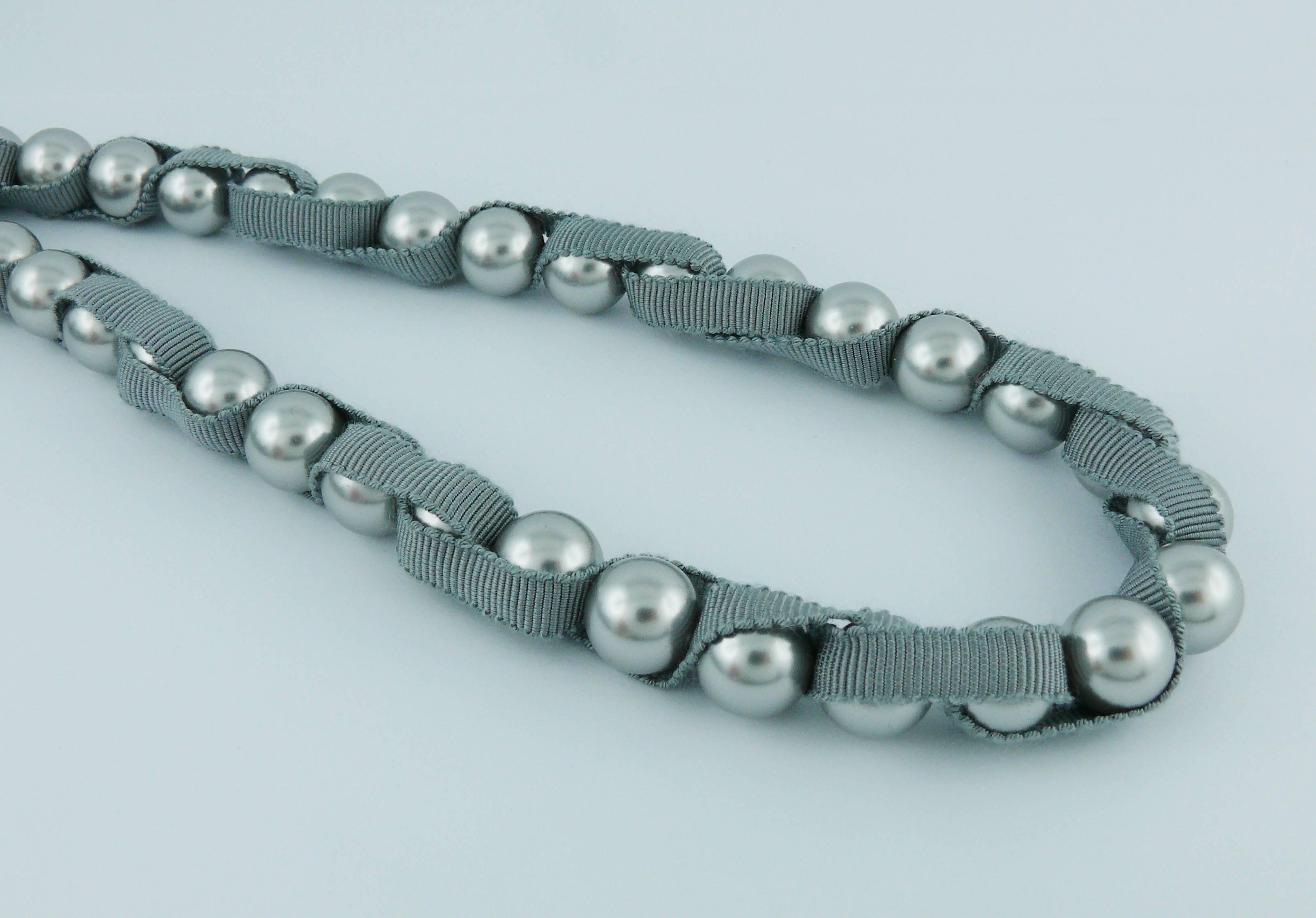 Lanvin Grey Pearl and Grosgrain Sautoir Necklace 2
