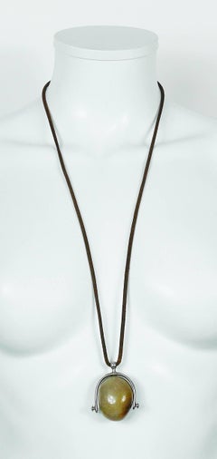 Hermes Vintage Hard Stone Pebble and Solid Silver Stirrup Pendant Necklace