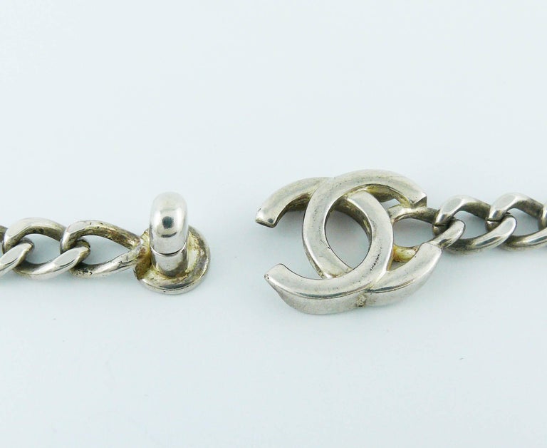 Chanel Vintage 1997 Silver Toned TurnLock Pendant Necklace at 1stDibs