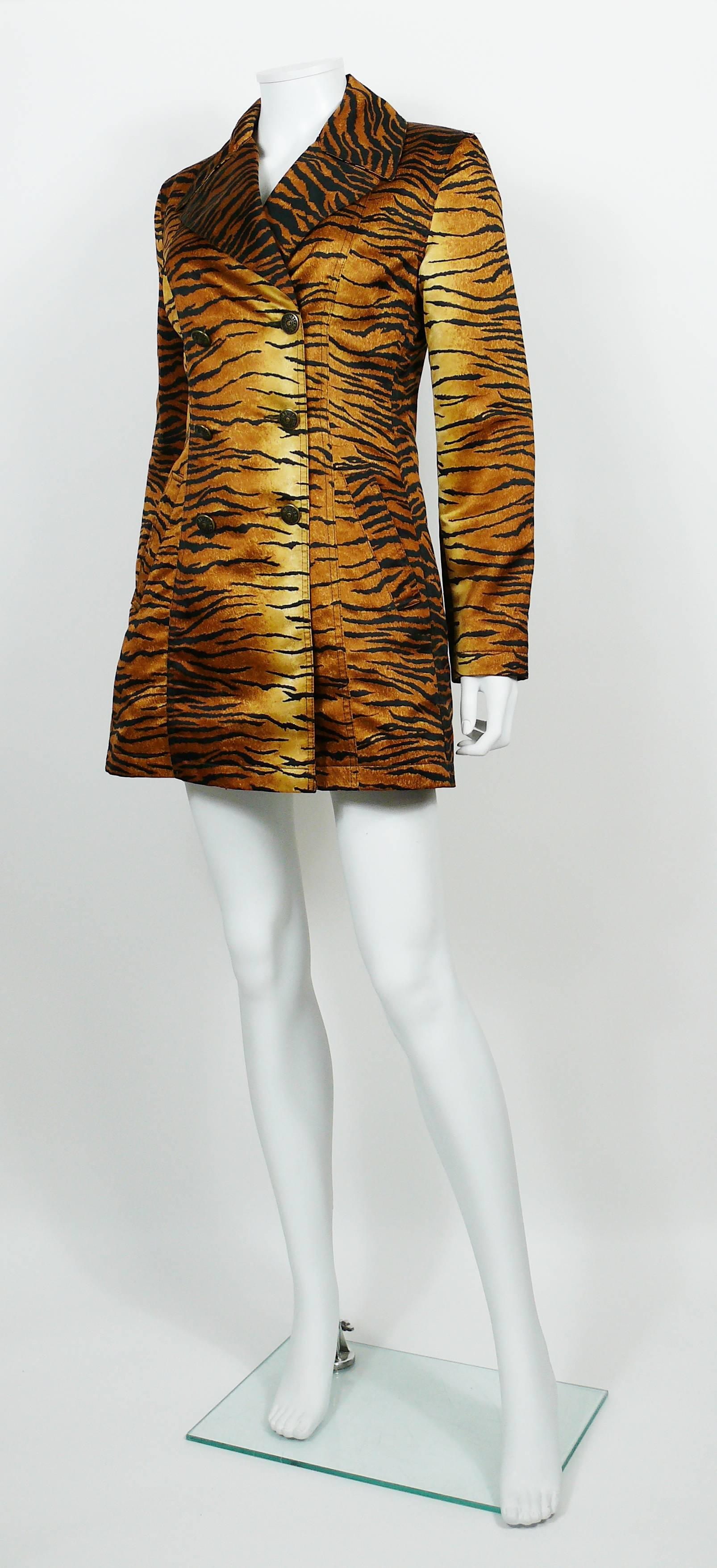 Moschino Jeans Vintage Tiger Print Double Breasted Long Jacket US Size 8 1