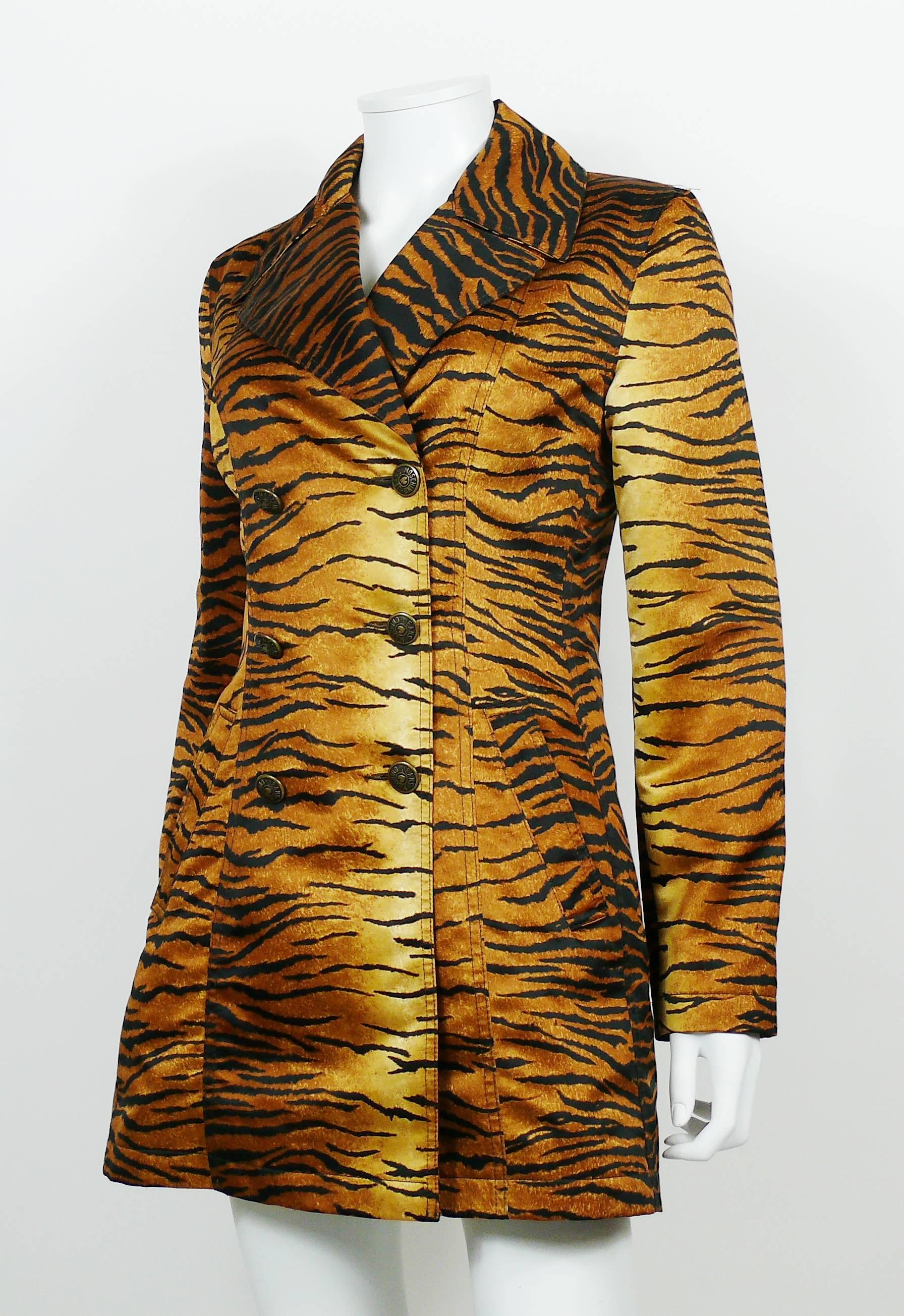 Women's Moschino Jeans Vintage Tiger Print Double Breasted Long Jacket US Size 8