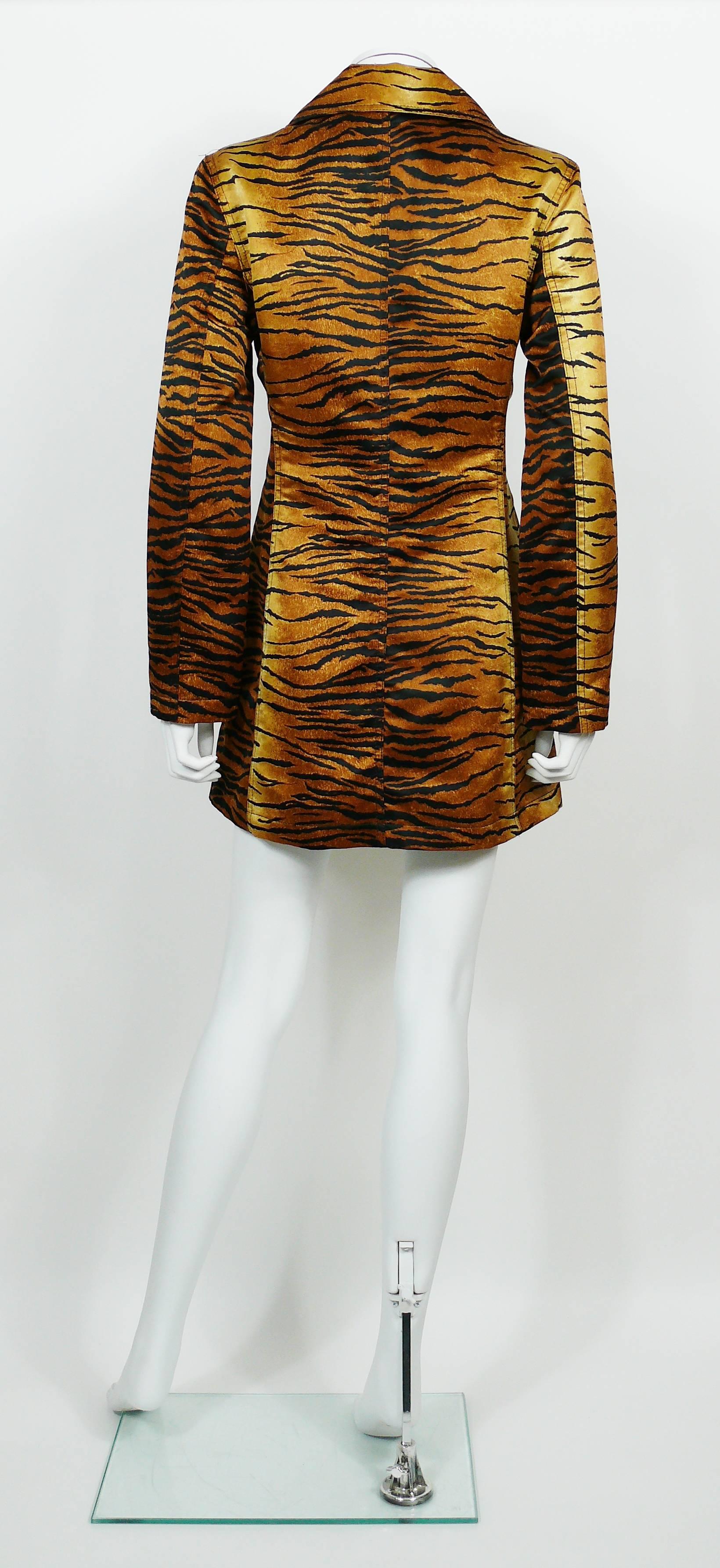 Moschino Jeans Vintage Tiger Print Double Breasted Long Jacket US Size 8 2