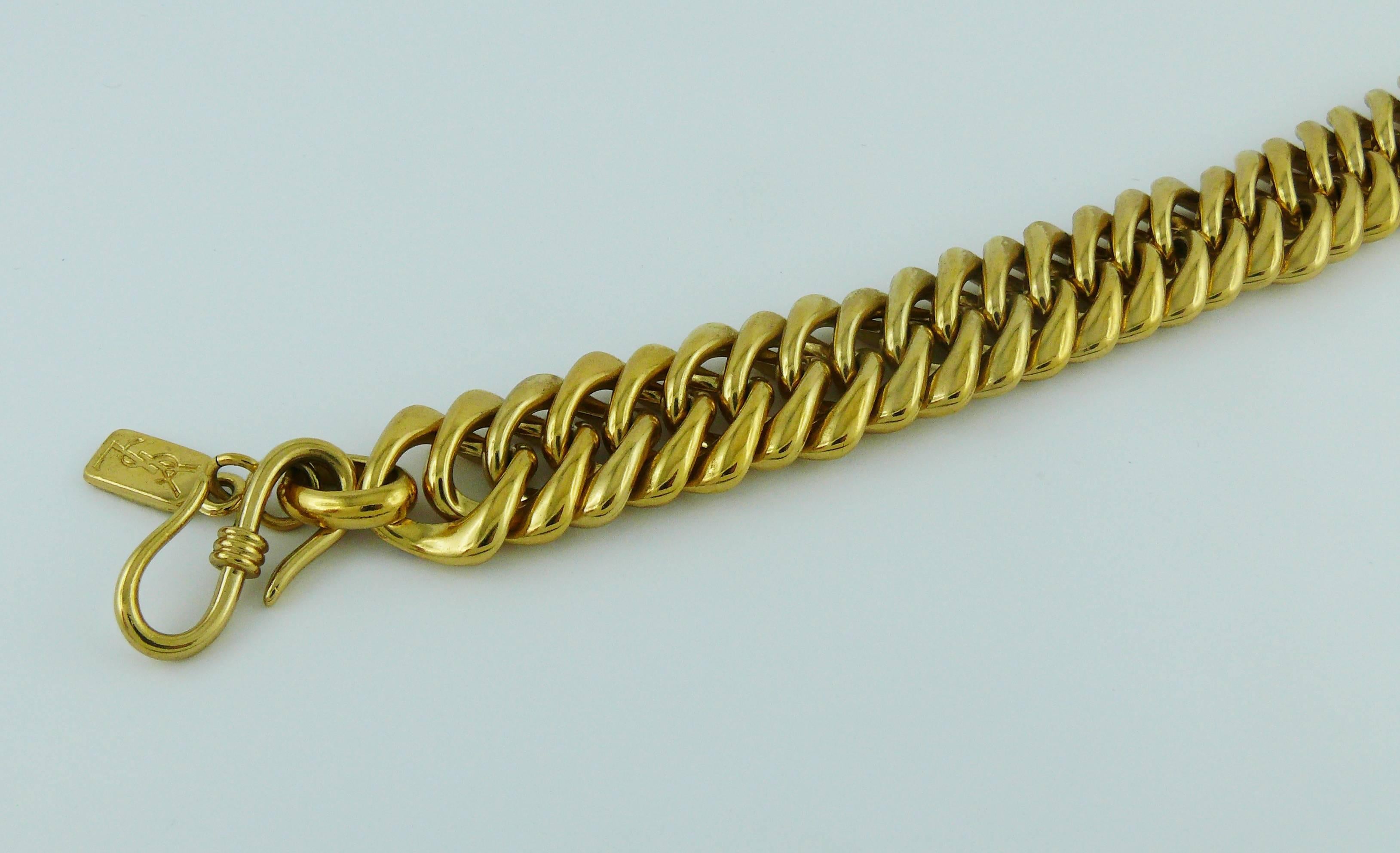 Yves Saint Laurent YSL Vintage Gold Toned Curb Chain Necklace In Good Condition In Nice, FR