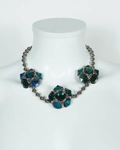 Yves Saint Laurent YSL Vintage Jewelled Silver Toned Necklace